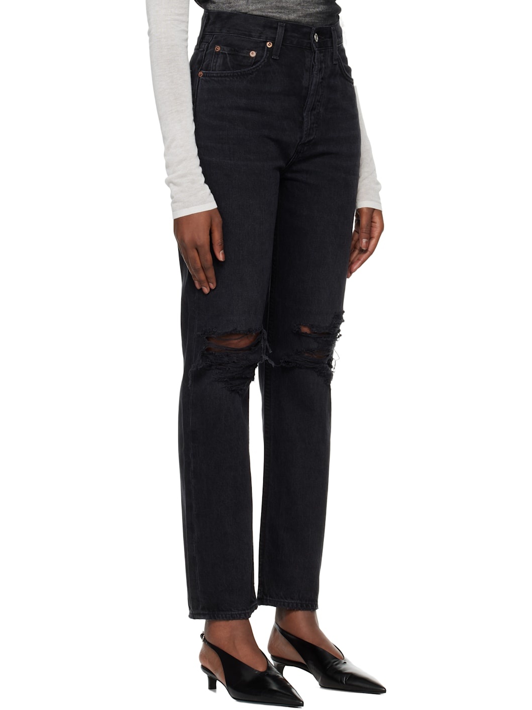 Black 90's Pinch Waist High Rise Straight Jeans - 2