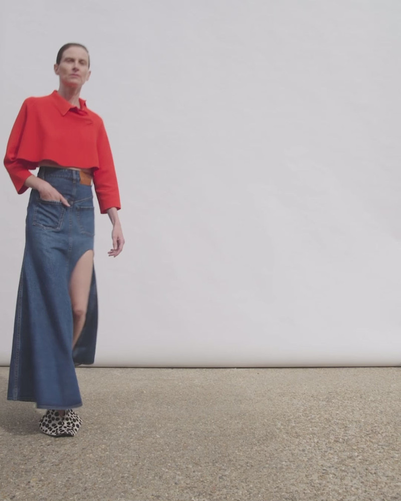 A.W.A.K.E. MODE FLARED BACK TO FRONT SKIRT WITH CUT OUT CLASSIC BLUE WASH outlook
