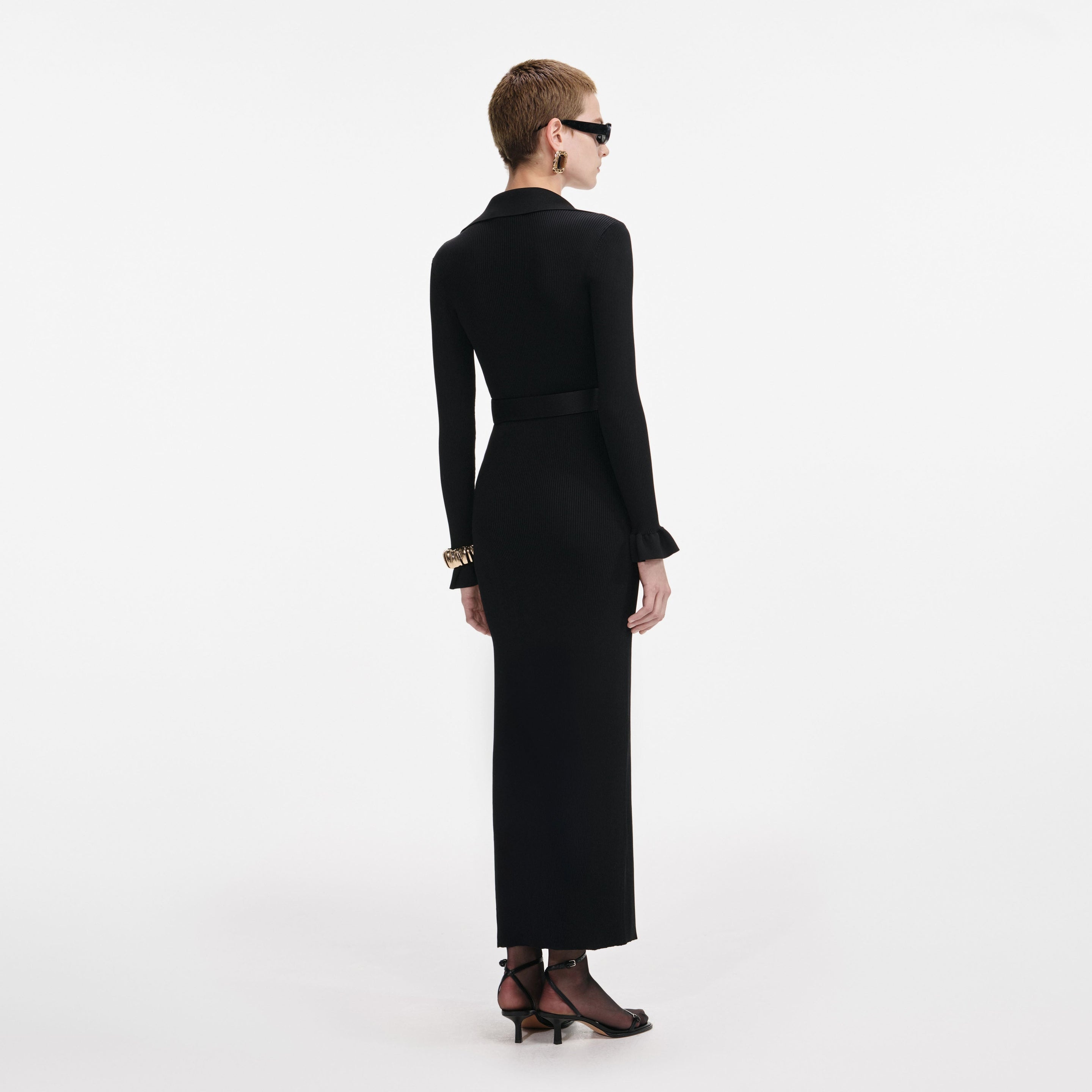 Black Ribbed Knit Maxi Dress - 3