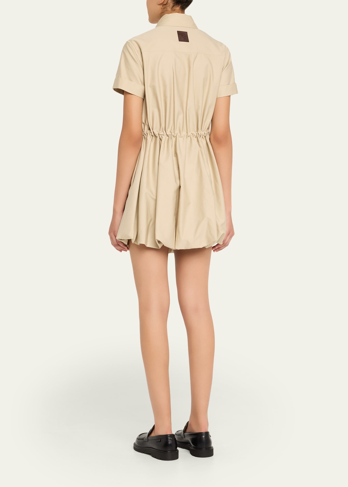 Short-Sleeve Cinched-Waist Mini Bubble Shirtdress - 3