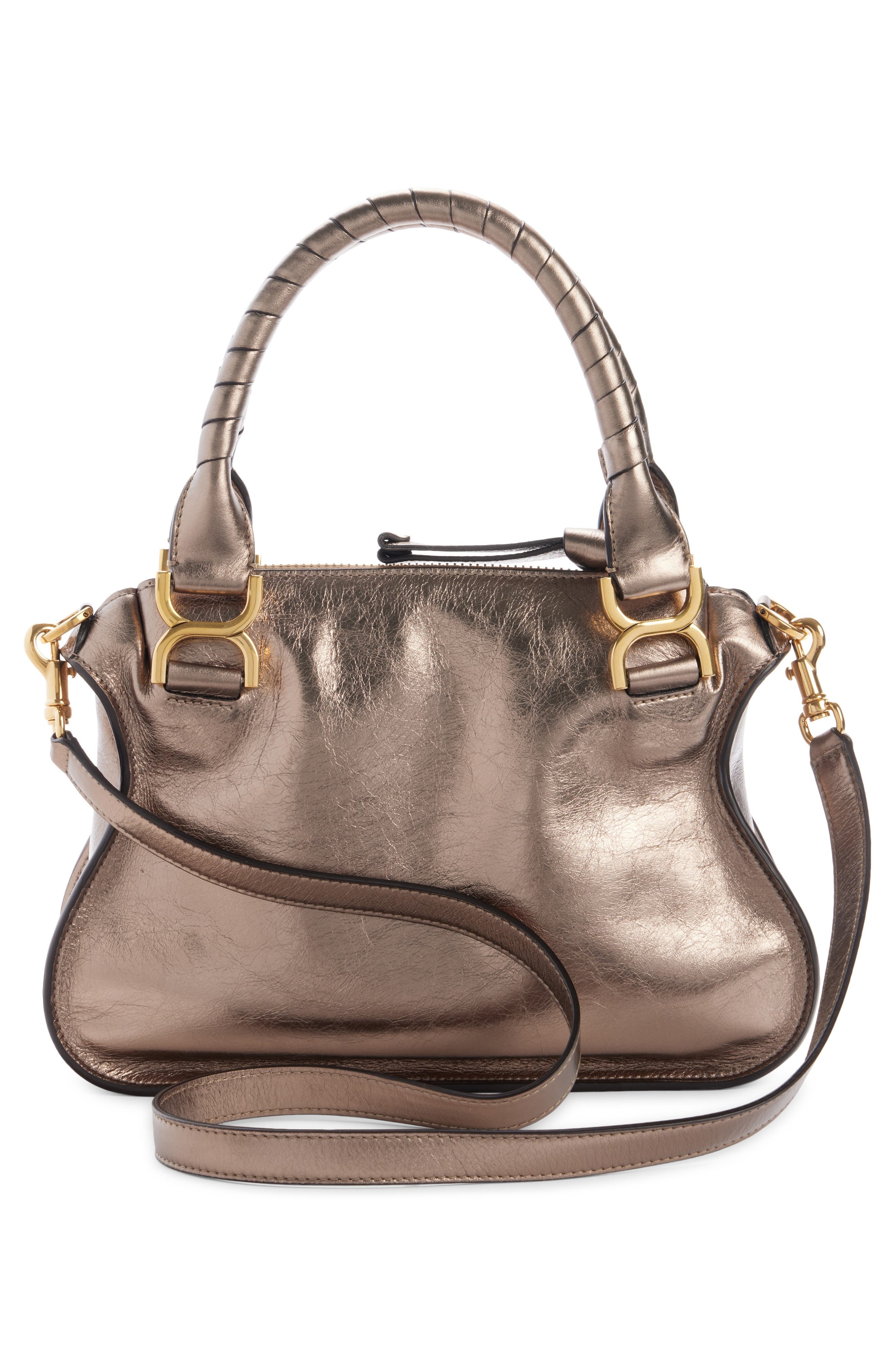 Chloé Small Marcie Metallic Leather Satchel in 074 Shiny Grey at Nordstrom - 2