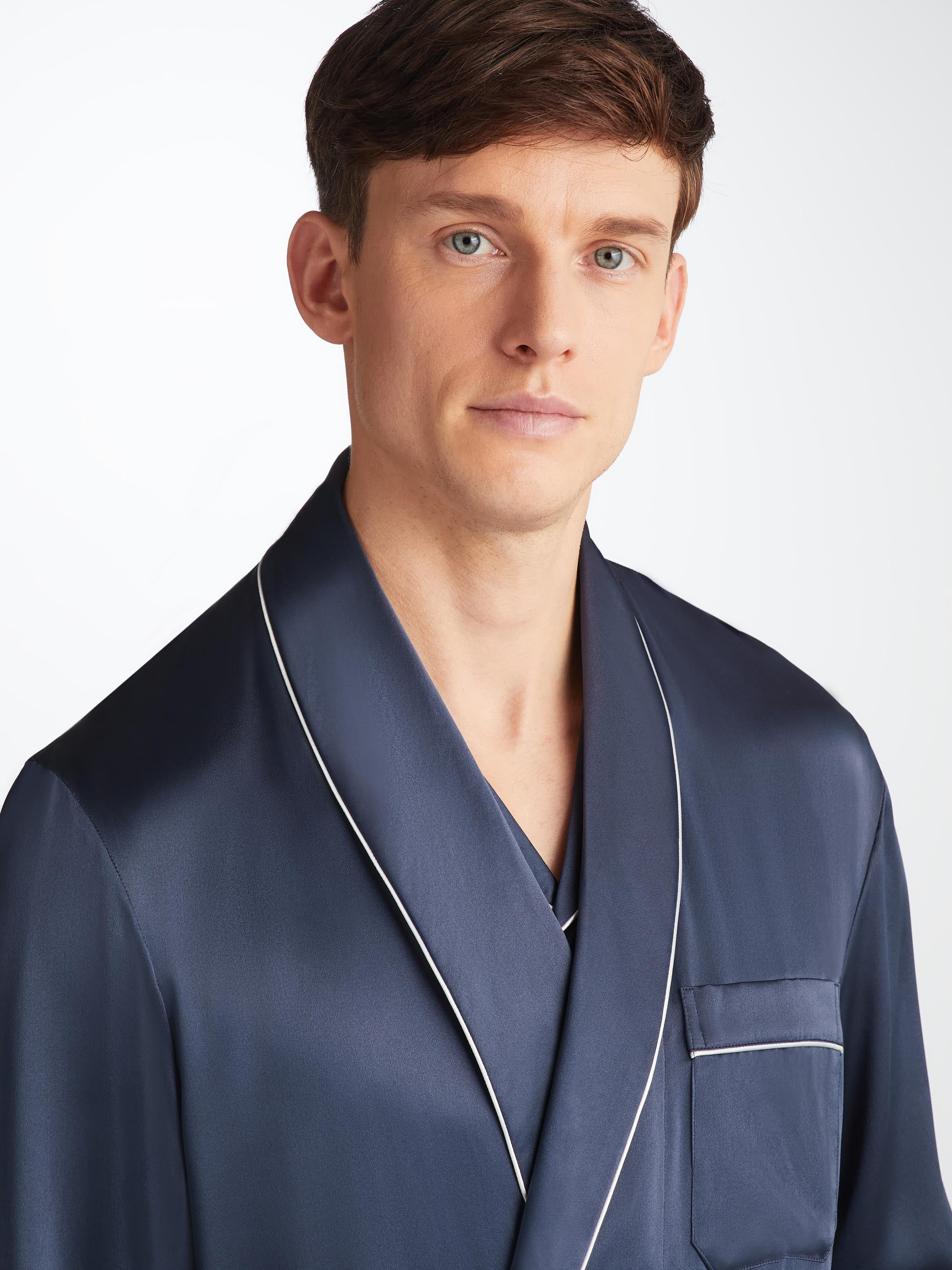 Men's Dressing Gown Bailey Silk Satin Navy - 6