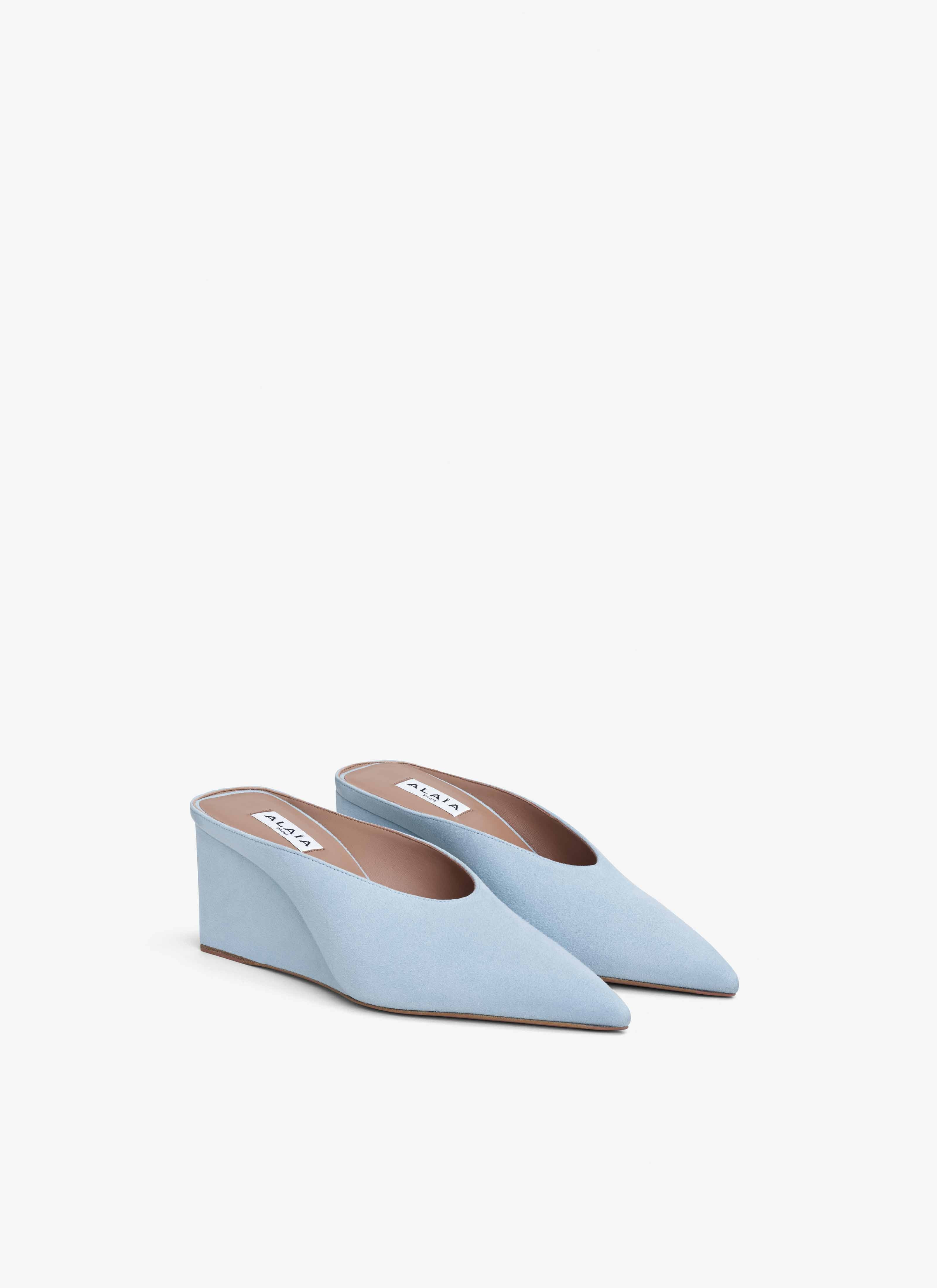 CUBE WEDGE MULES IN SUEDE GOATSKIN - 3