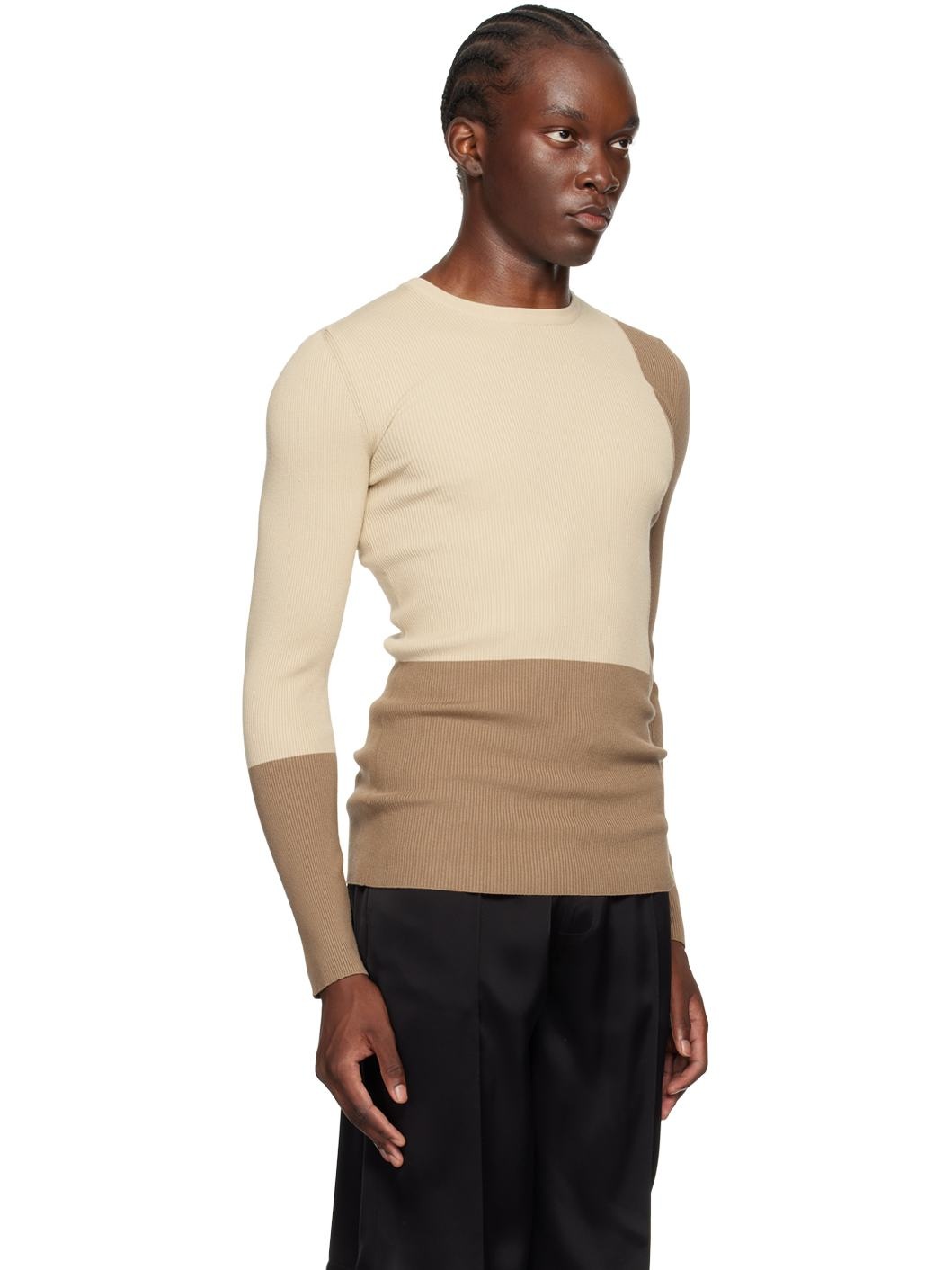 PETER DO Beige Tan Color Block Sweater REVERSIBLE