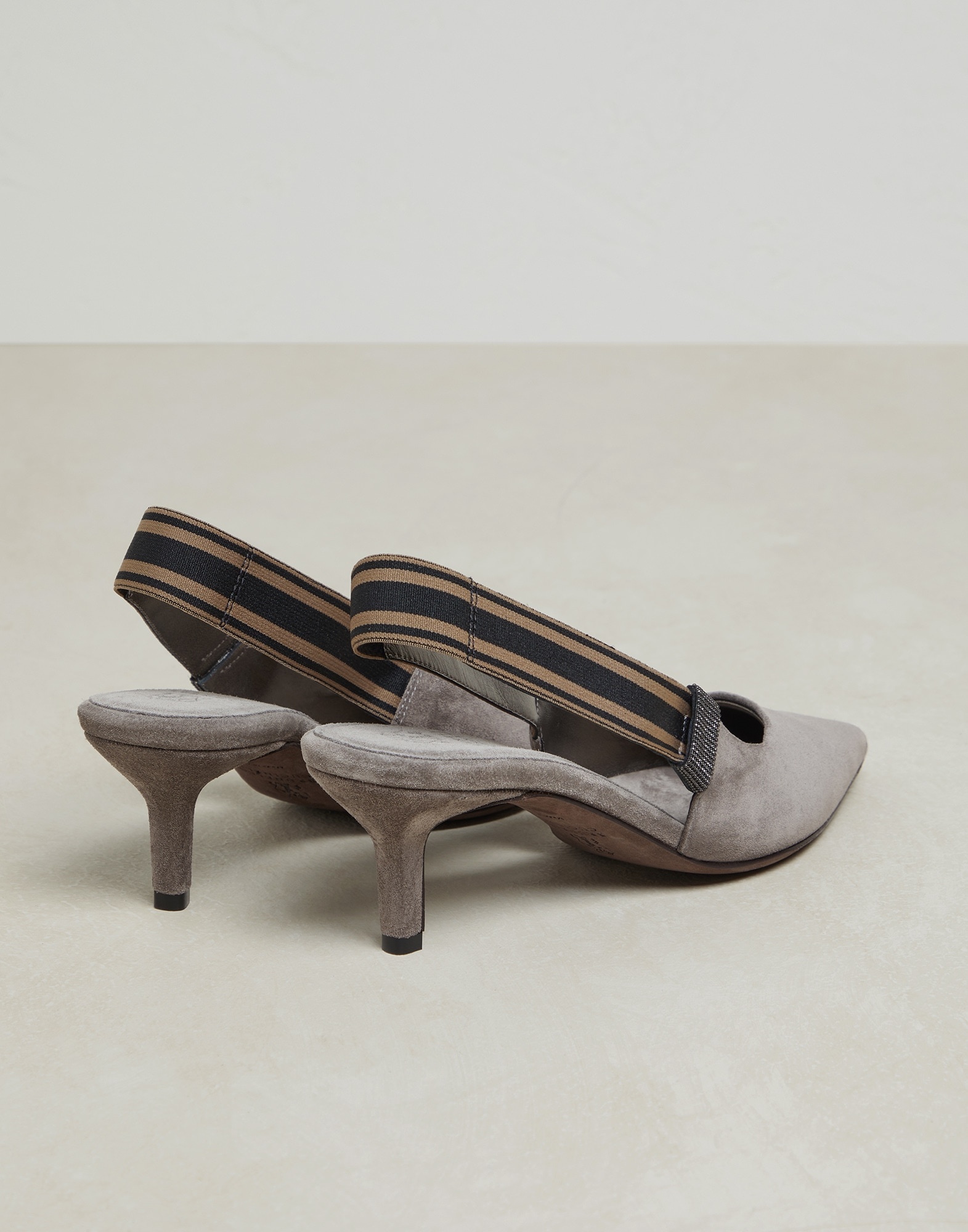 Suede heels with striped strap and monili - 3