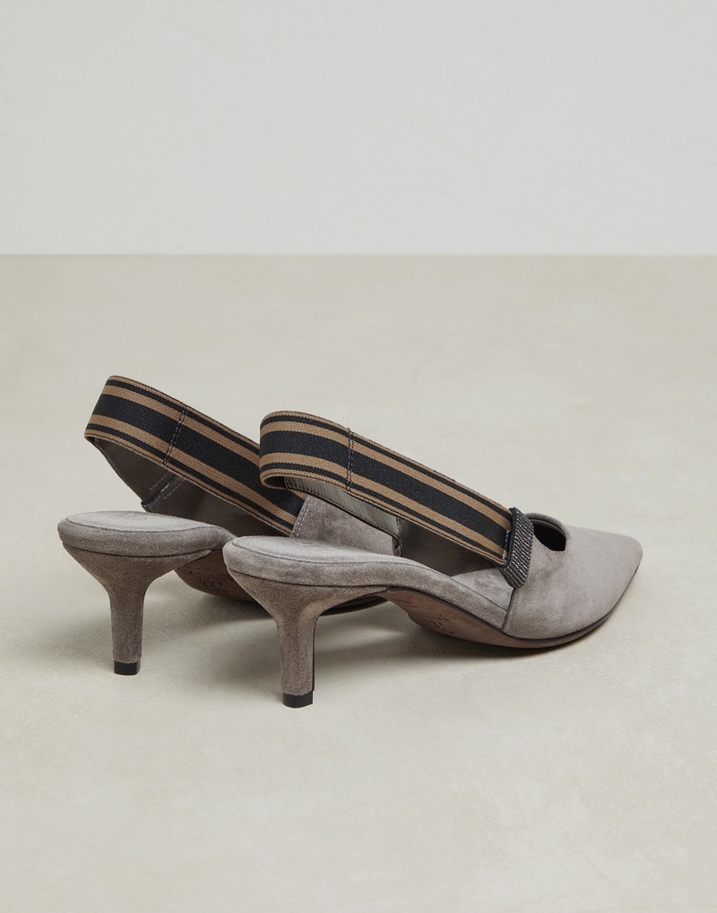Suede heels with striped strap and monili 3