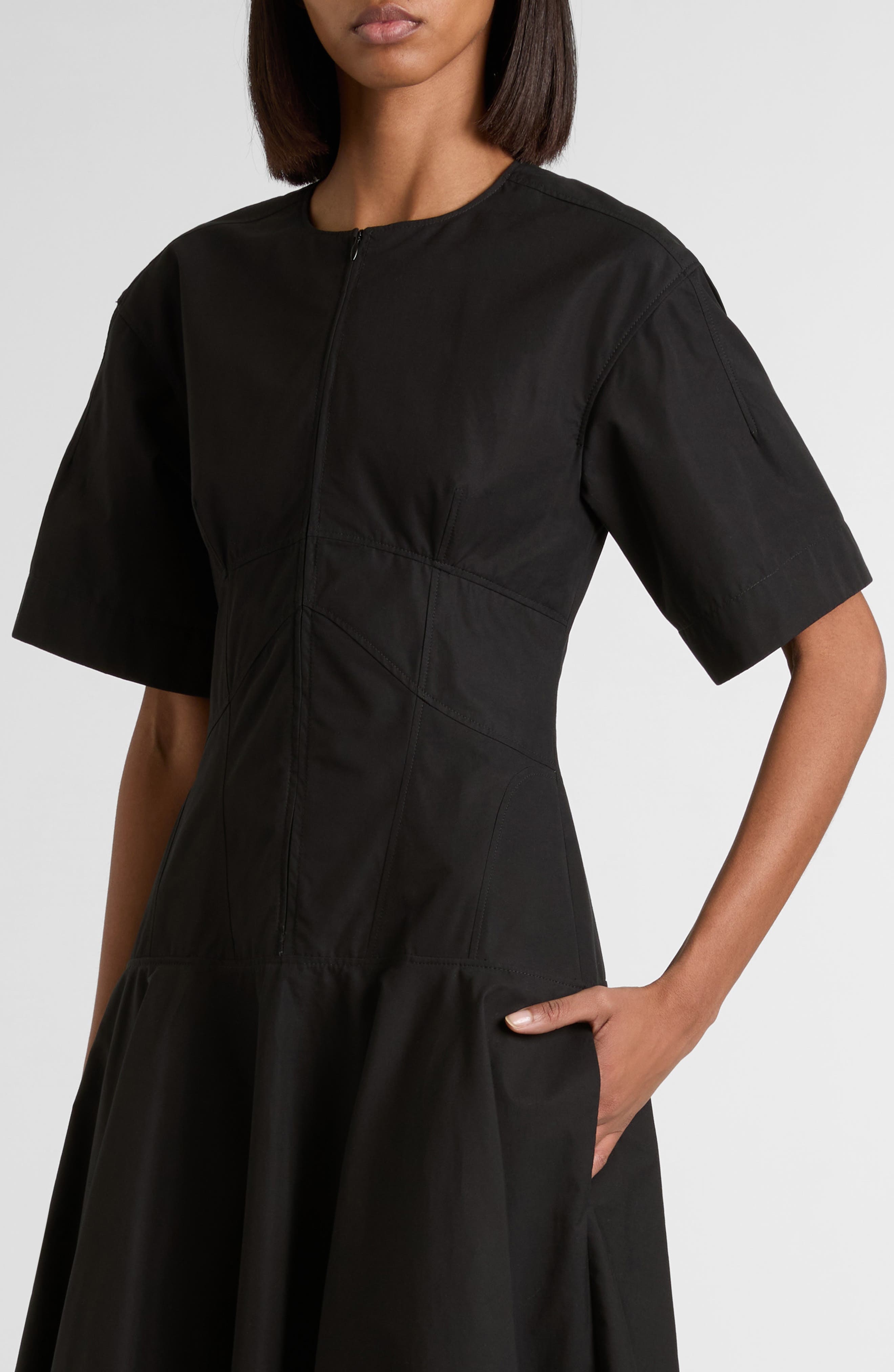 McQueen Cotton Poplin Midi Dress in Black at Nordstrom - 4