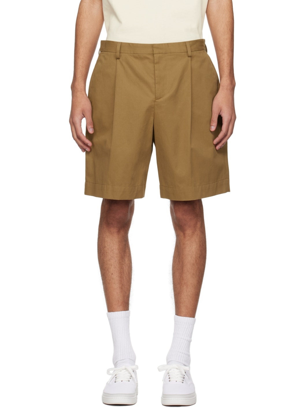 Tan Pleated Shorts - 1