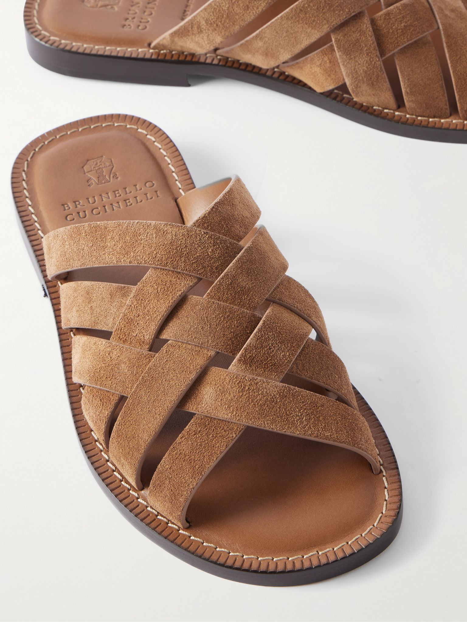 Woven Suede Sandals Camel - 5