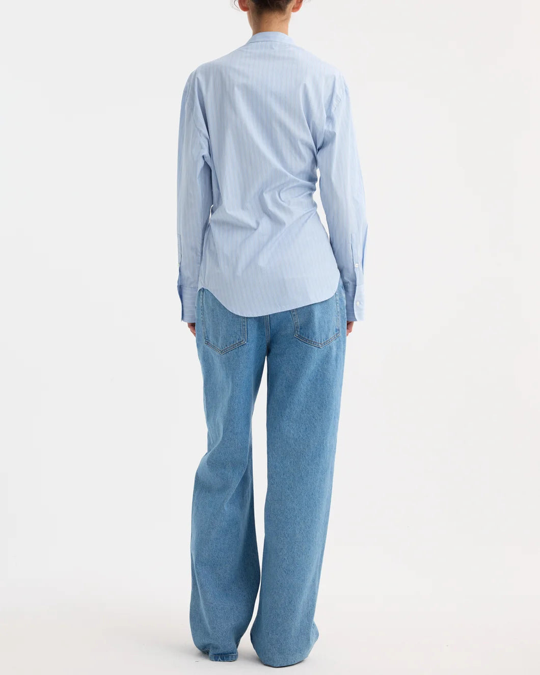OVERLAP STRIPED SHIRT  | FINE BLUE STRIPE - 4