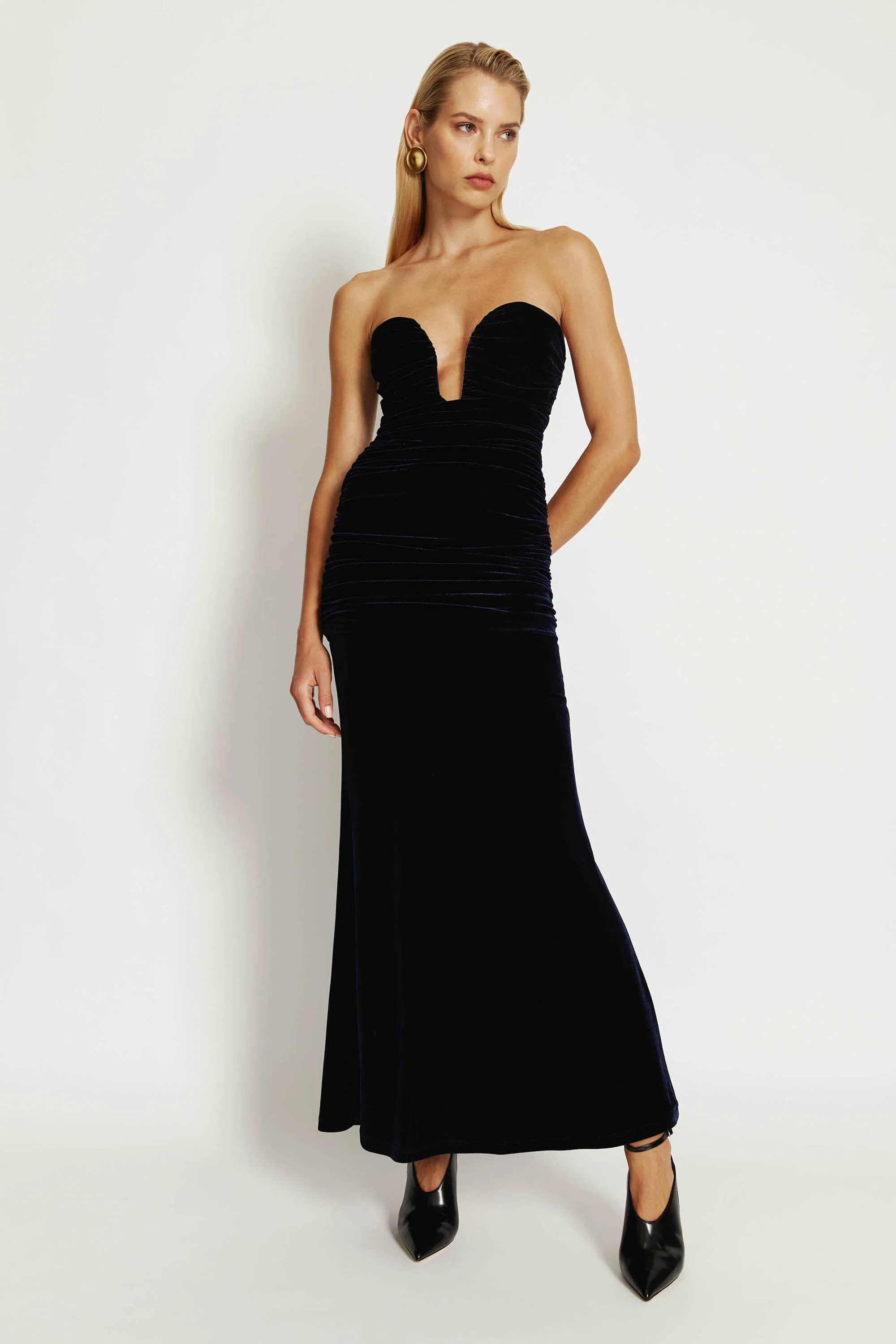 Elvira Velvet Maxi Dress In Navy - 1