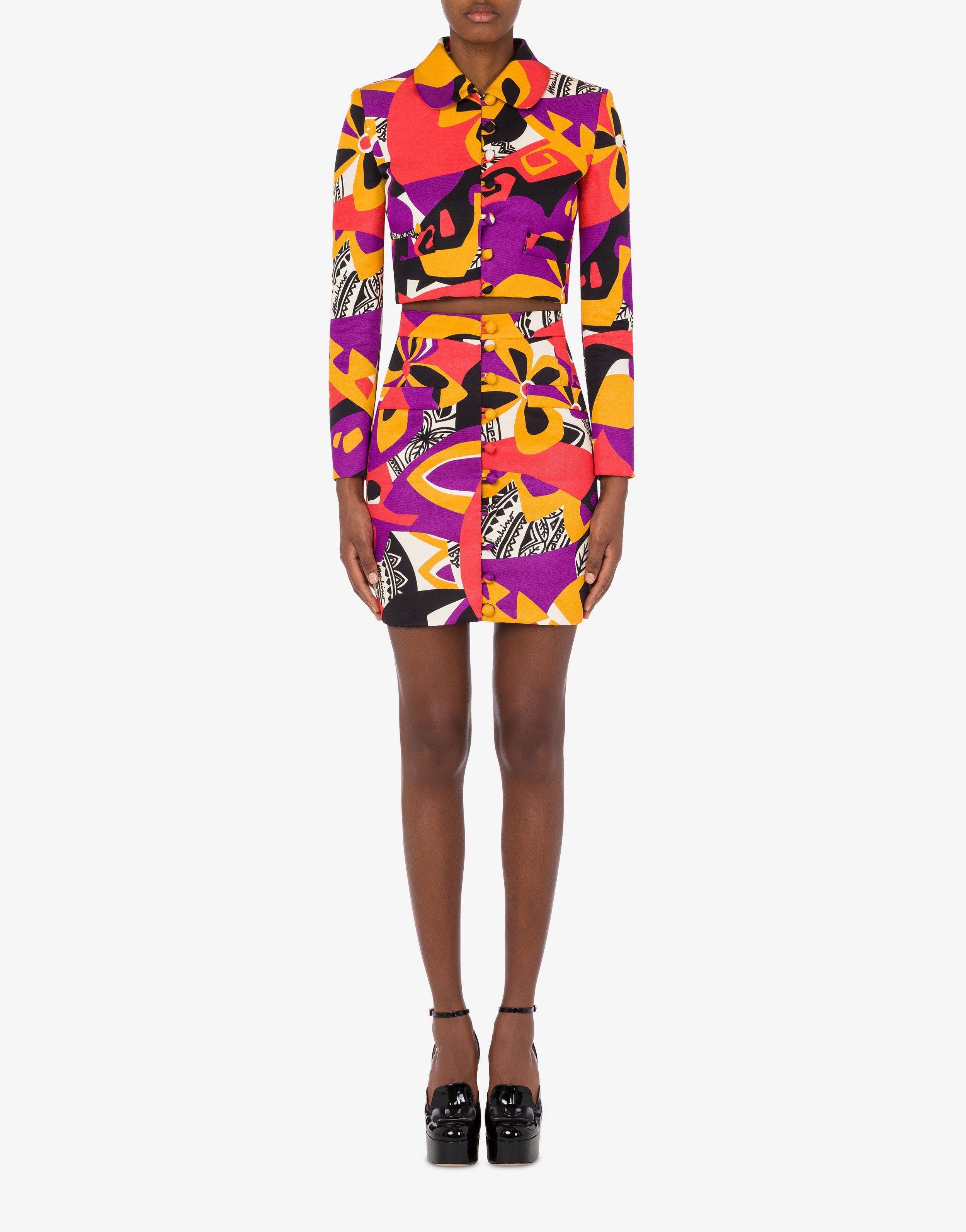 CROPPED GEOMETRIC PRINT OTTOMAN JACKET - 2