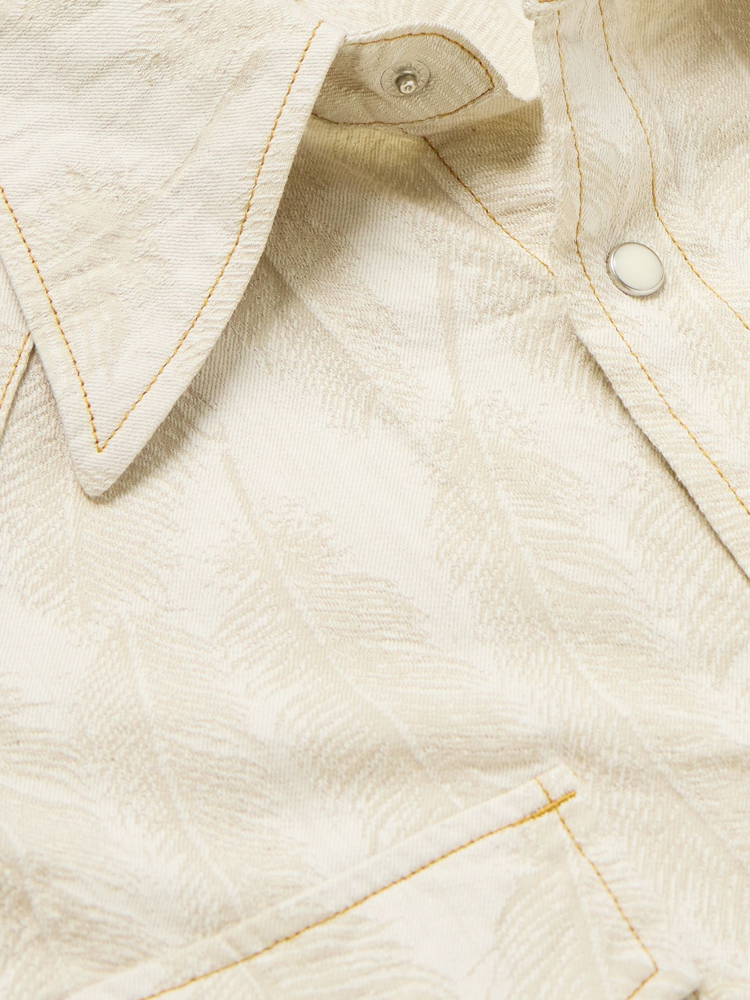 Magpie Distressed Denim-Jacquard Western Shirt Ecru - 4