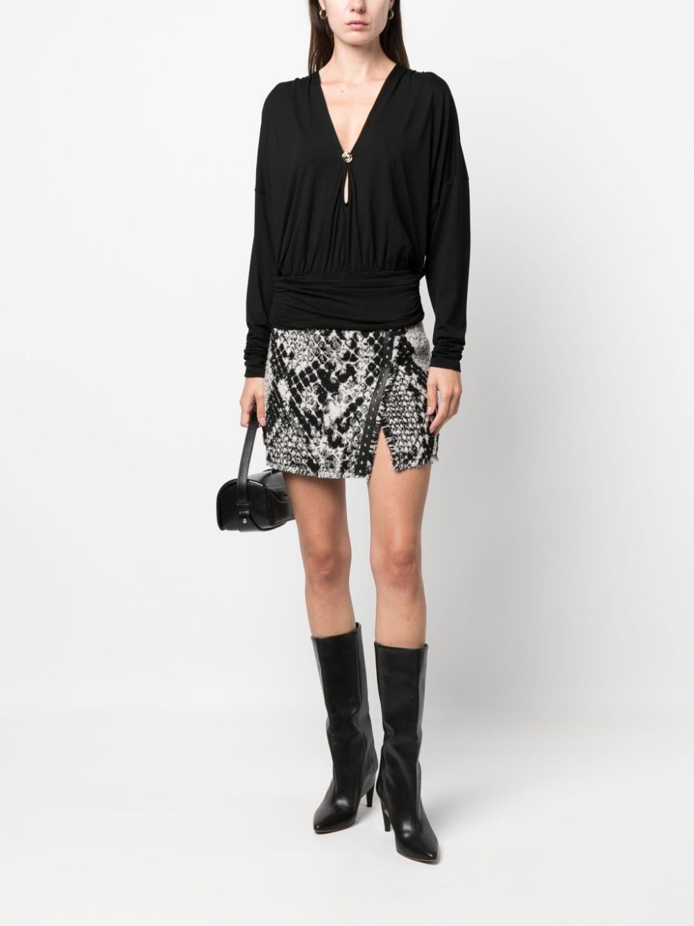 draped cut-out V-neck top - 2