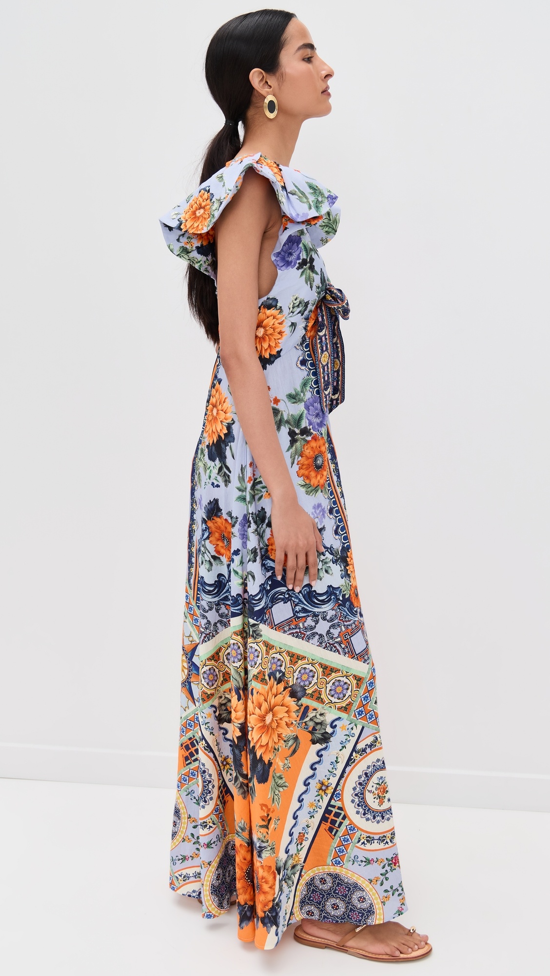 Tie Front Frill Sleeve Long Dress - 3