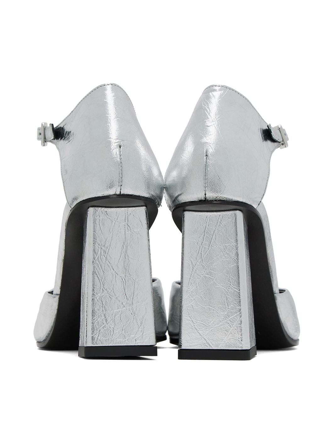 Silver Quad Ankle Strap Pumps - 2