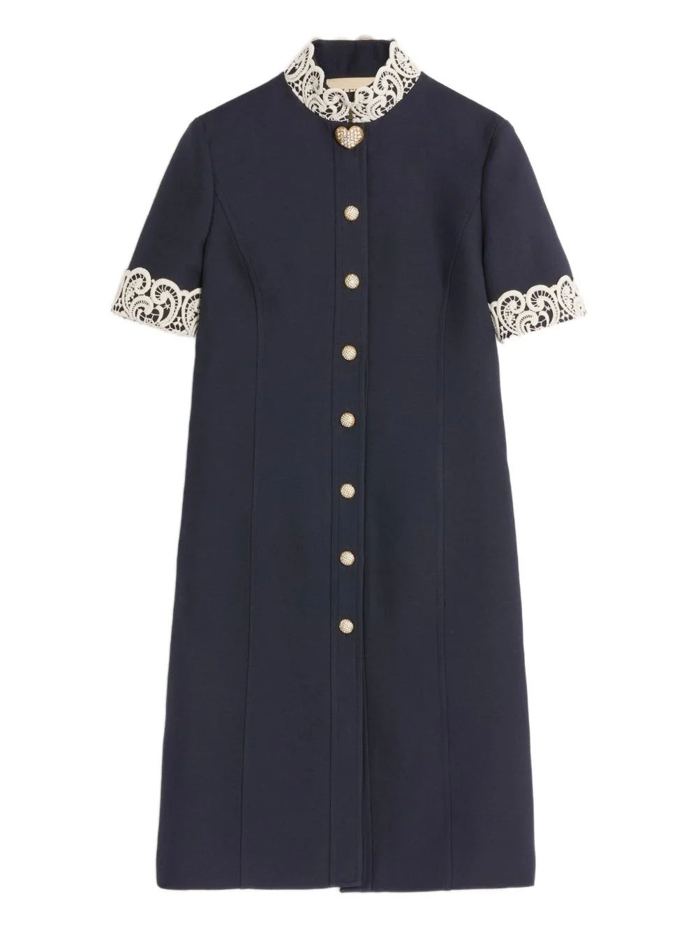 lace-collared button-up dress - 1