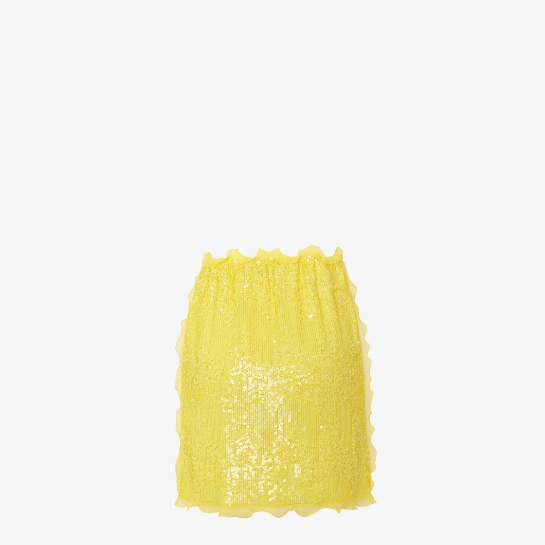 Miniskirt with fitted high waist. Made of yellow silk chiffon, entirely covered with all-over sequin - 2