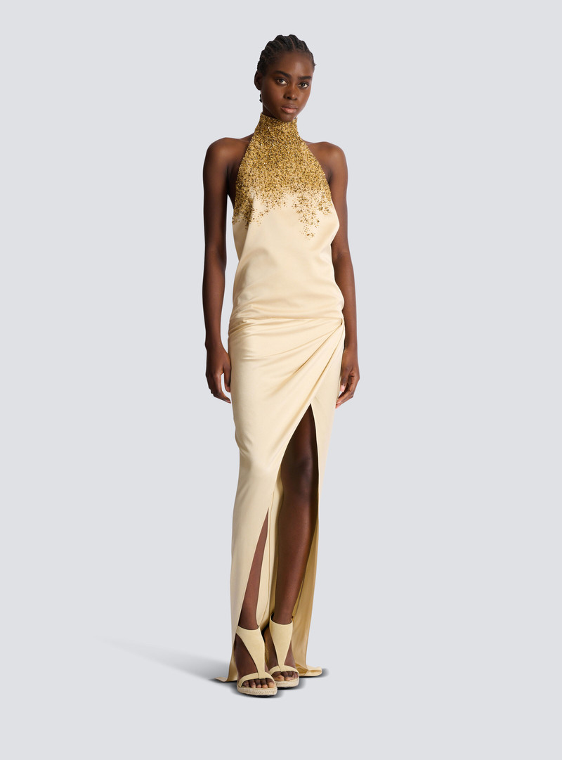 Silk halterneck dress with Sand Effect embroidery 8