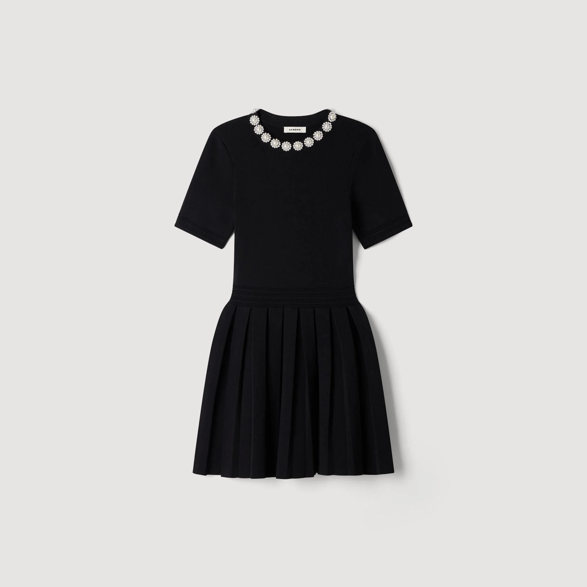 SHORT DRESS WITH BEADED FLOWERS - 1