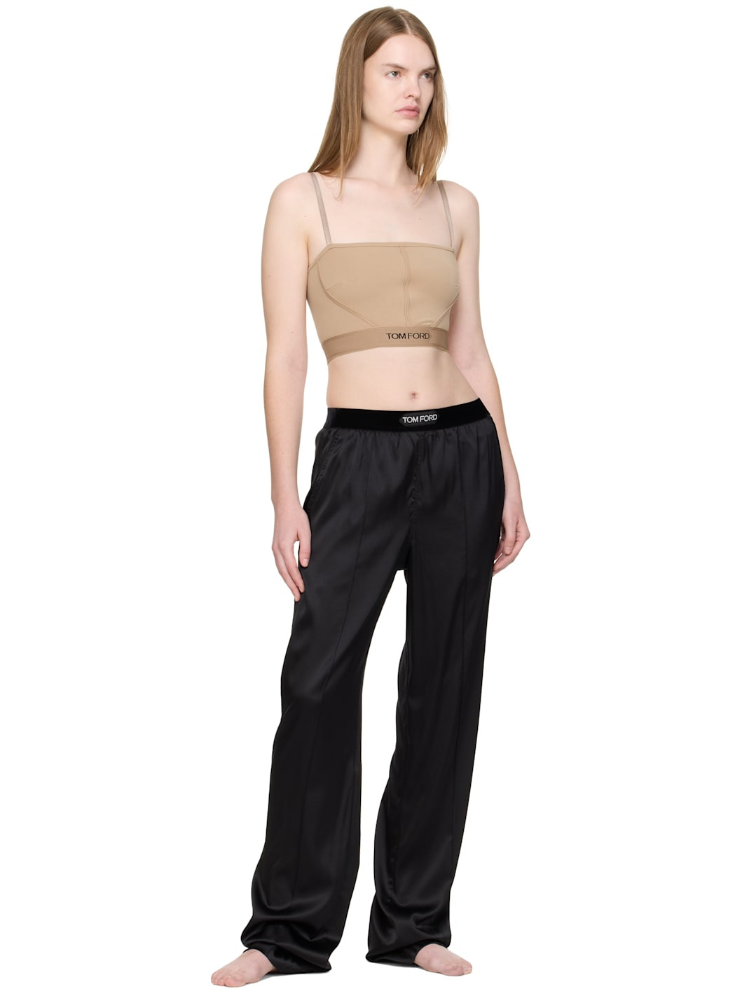 Black Stretch Silk Satin Lounge Pants - 4