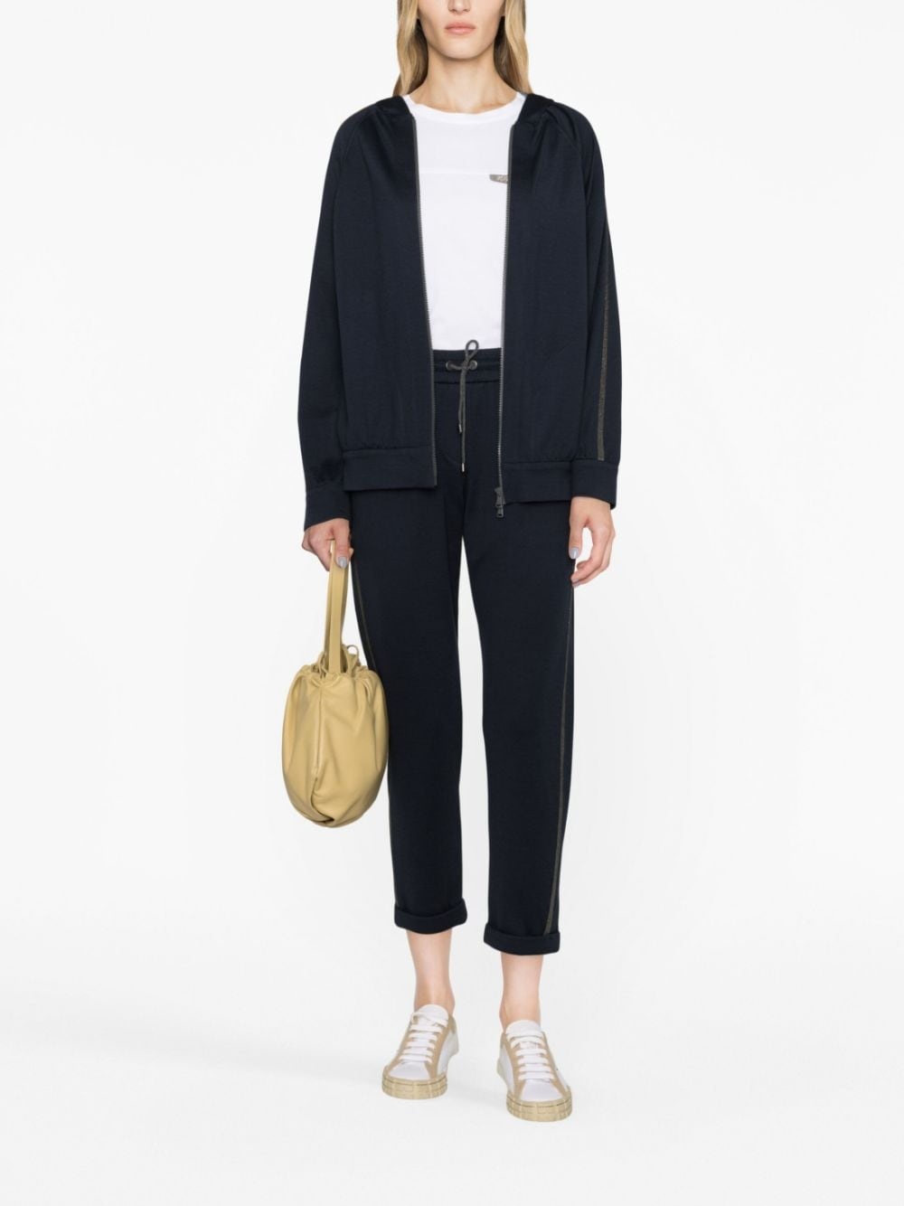 Monili-trimmed zipped hoodie - 2