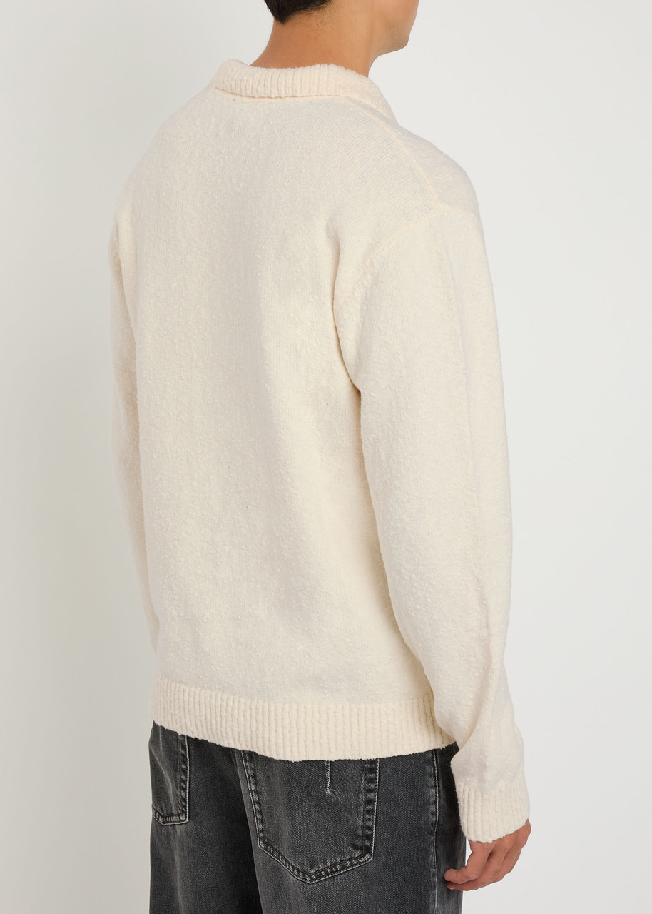 Represent Knitted Logo Bouclé Polo Jumper - 3
