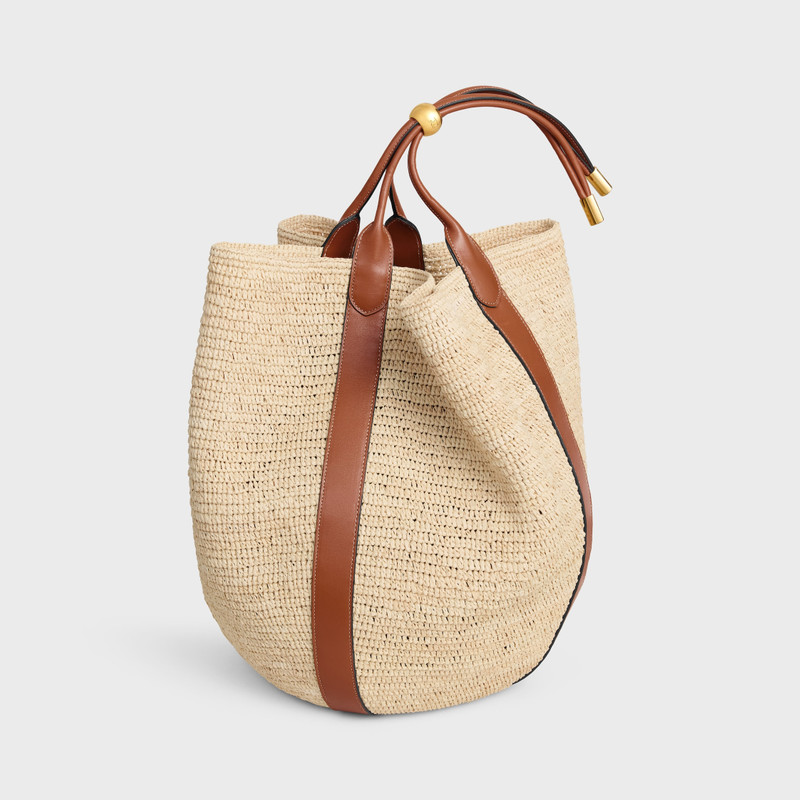 CELINE LARGE DROP BUCKET BAG IN RAFFIA AND CALFSKIN outlook