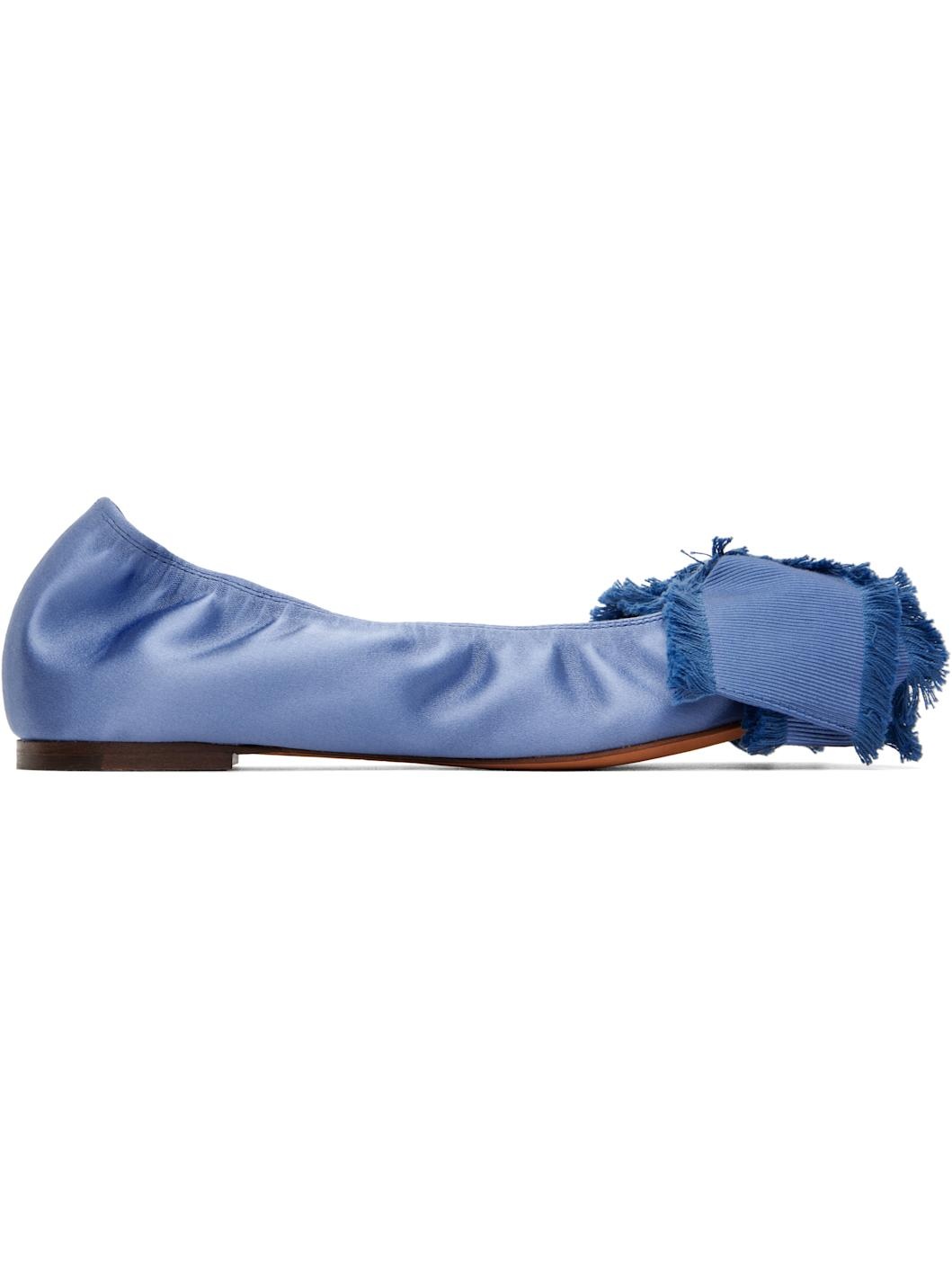 Blue Satin Bow Ballerina Flats - 1