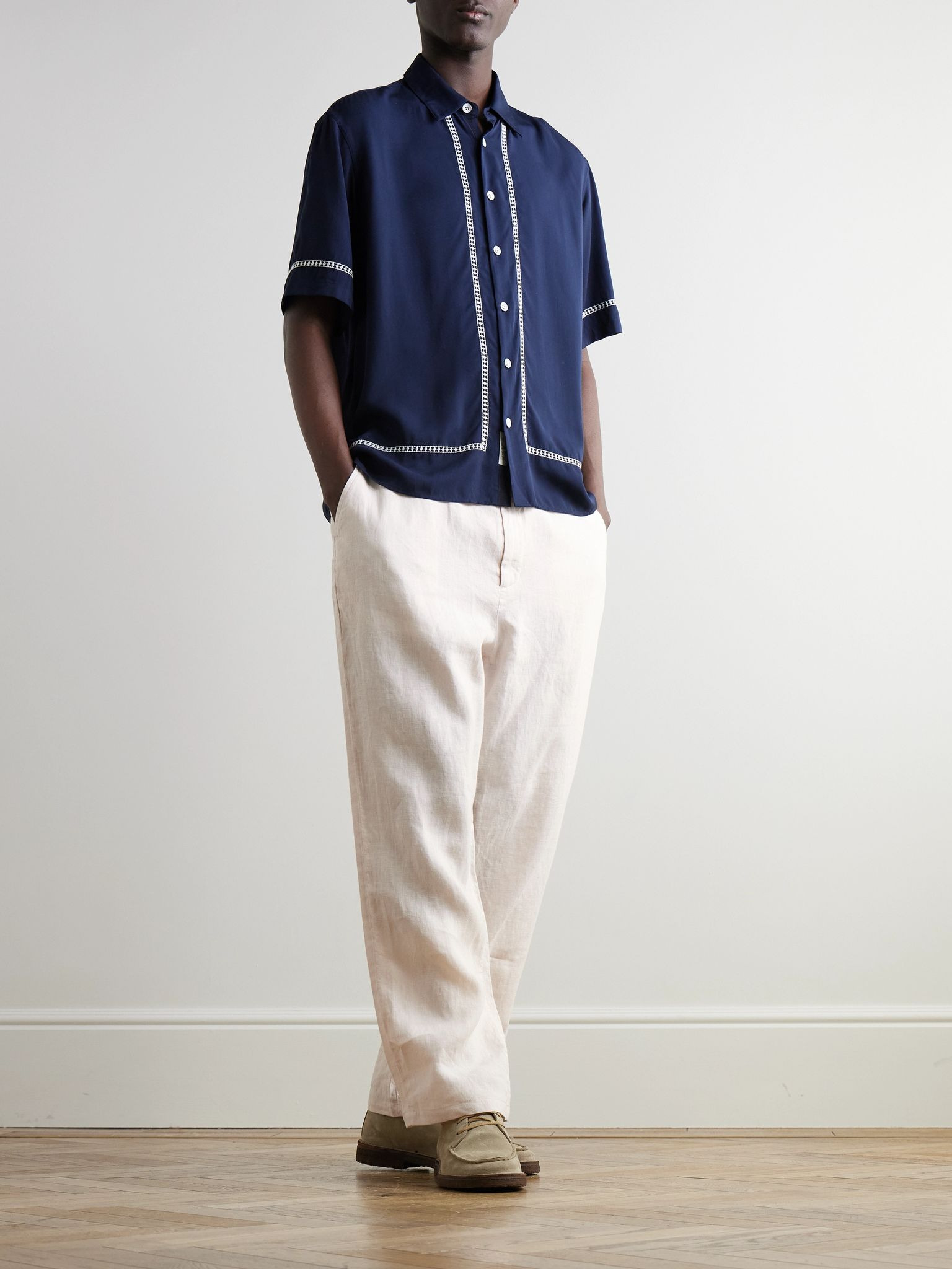 Straight-Leg Linen Trousers Ecru - 2