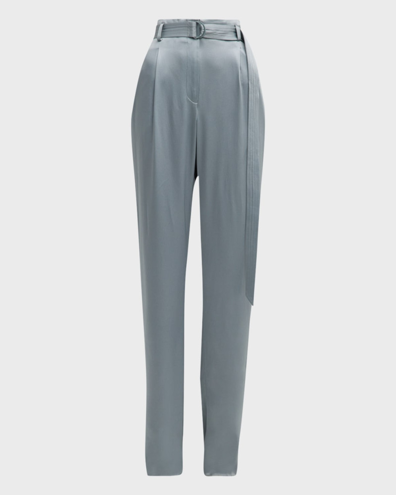 LAPOINTE High-Rise Belted Pleated Straight-Leg Doubleface Satin Pants outlook