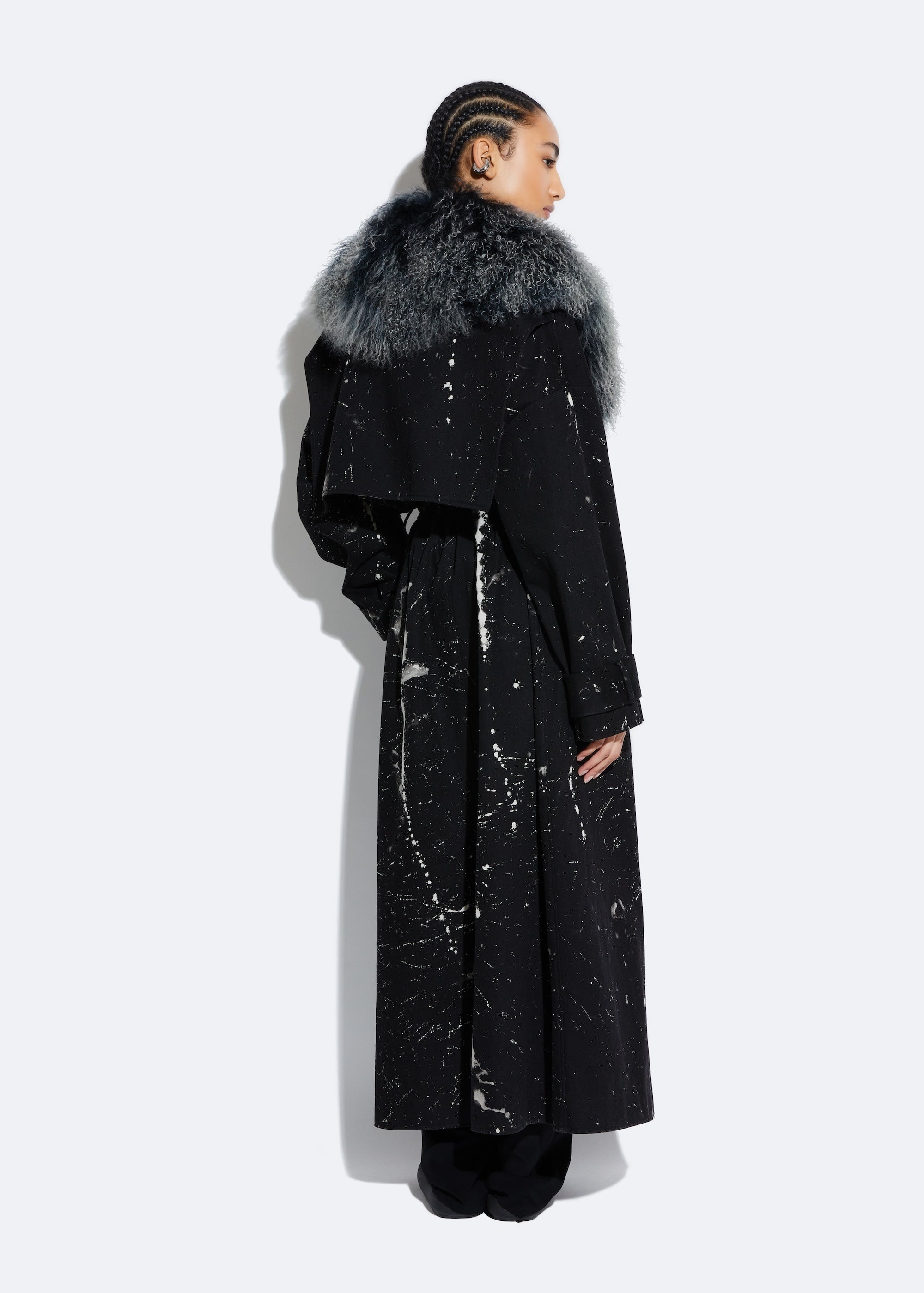 Bleached Denim Double Breasted Trench With Mongolian - 5