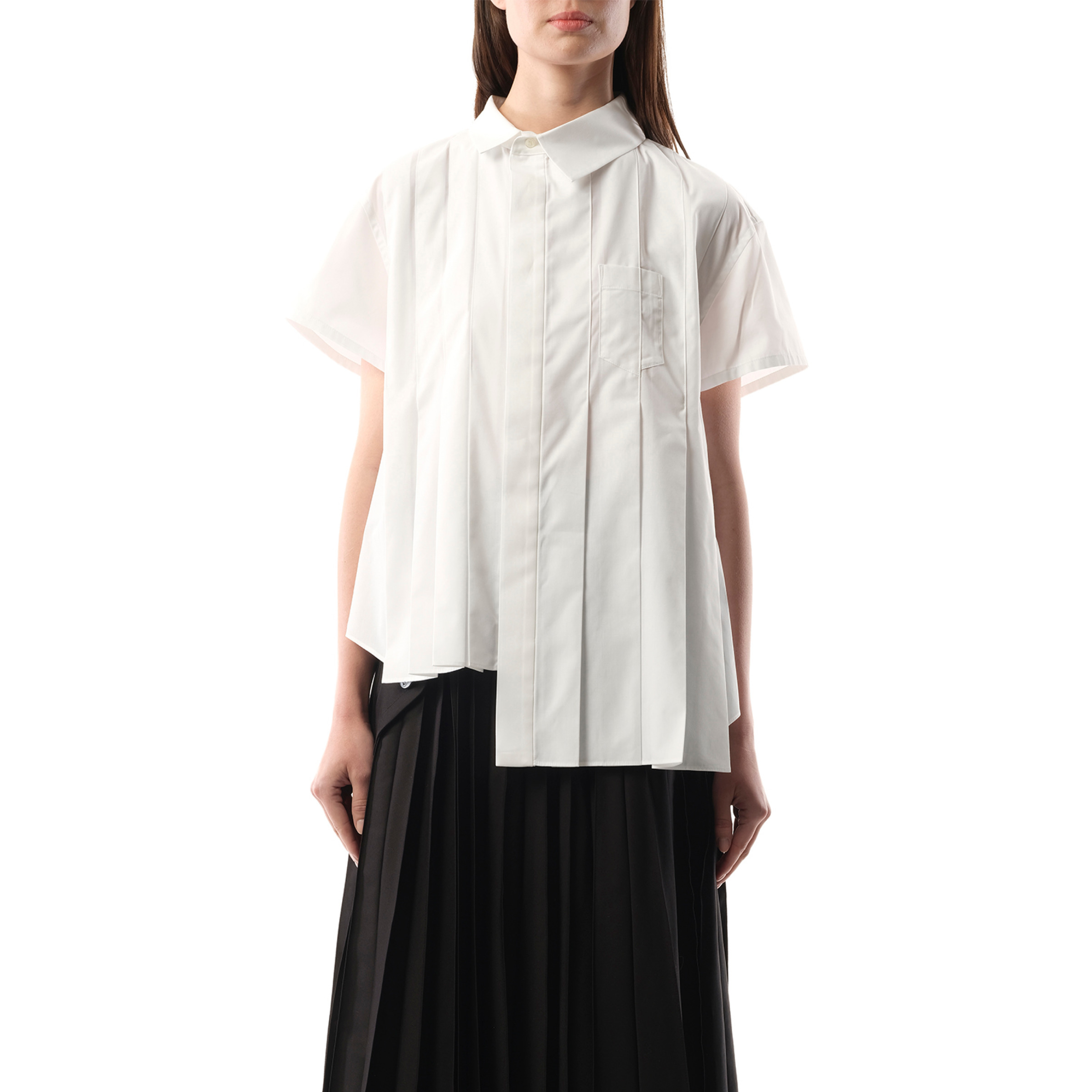 Asymmetric Cotton Poplin Shirt in Off White - 1