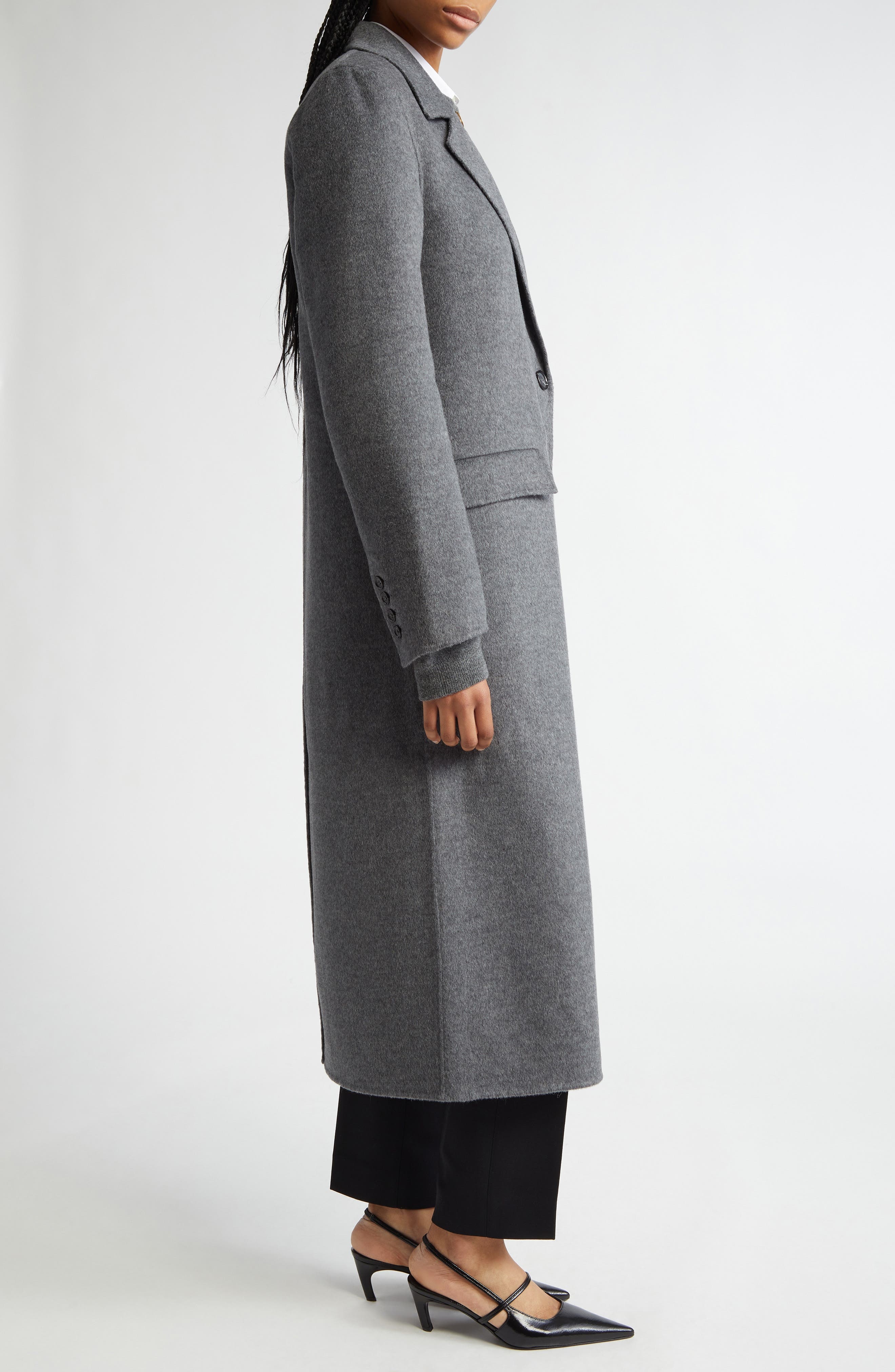 TOTEME One-Button Double Face Wool Long Coat in Mid Grey Melange at Nordstrom - 4