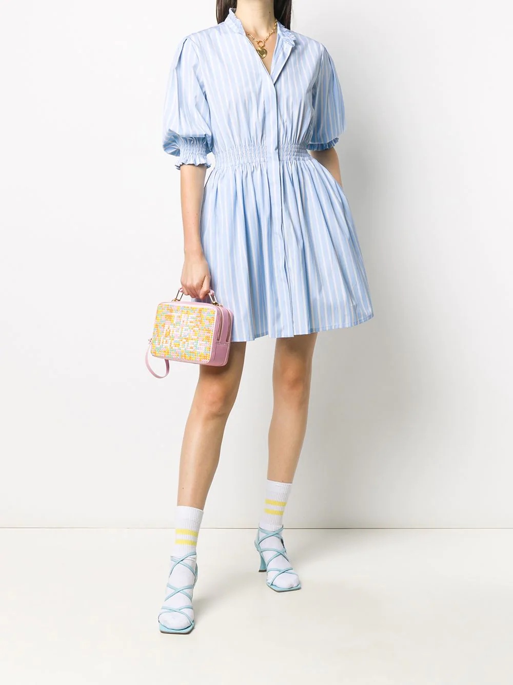 ruched waist striped shirt dress - 2