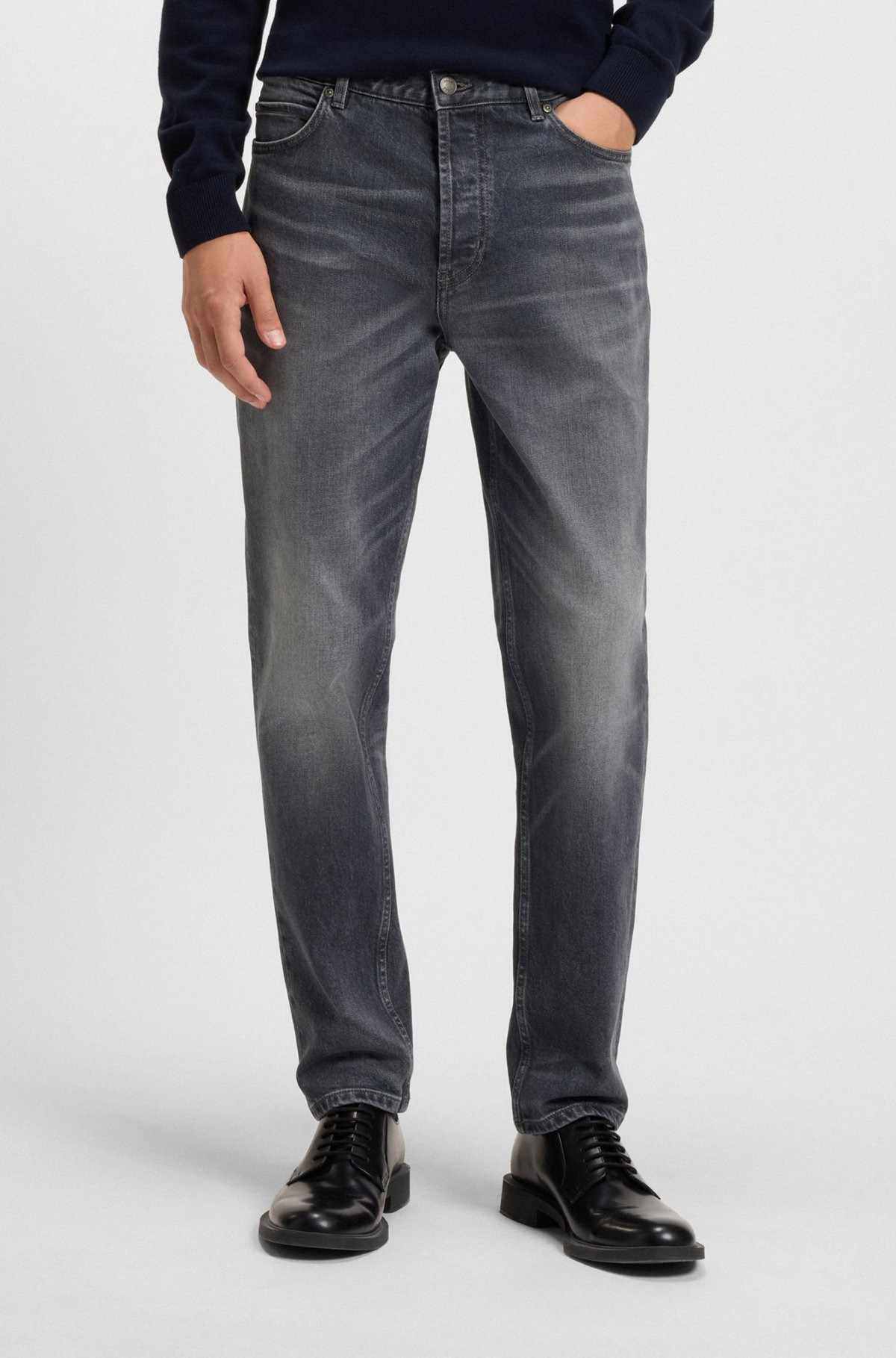 TAPERED-FIT JEANS IN USED-EFFECT GRAY DENIM - 2