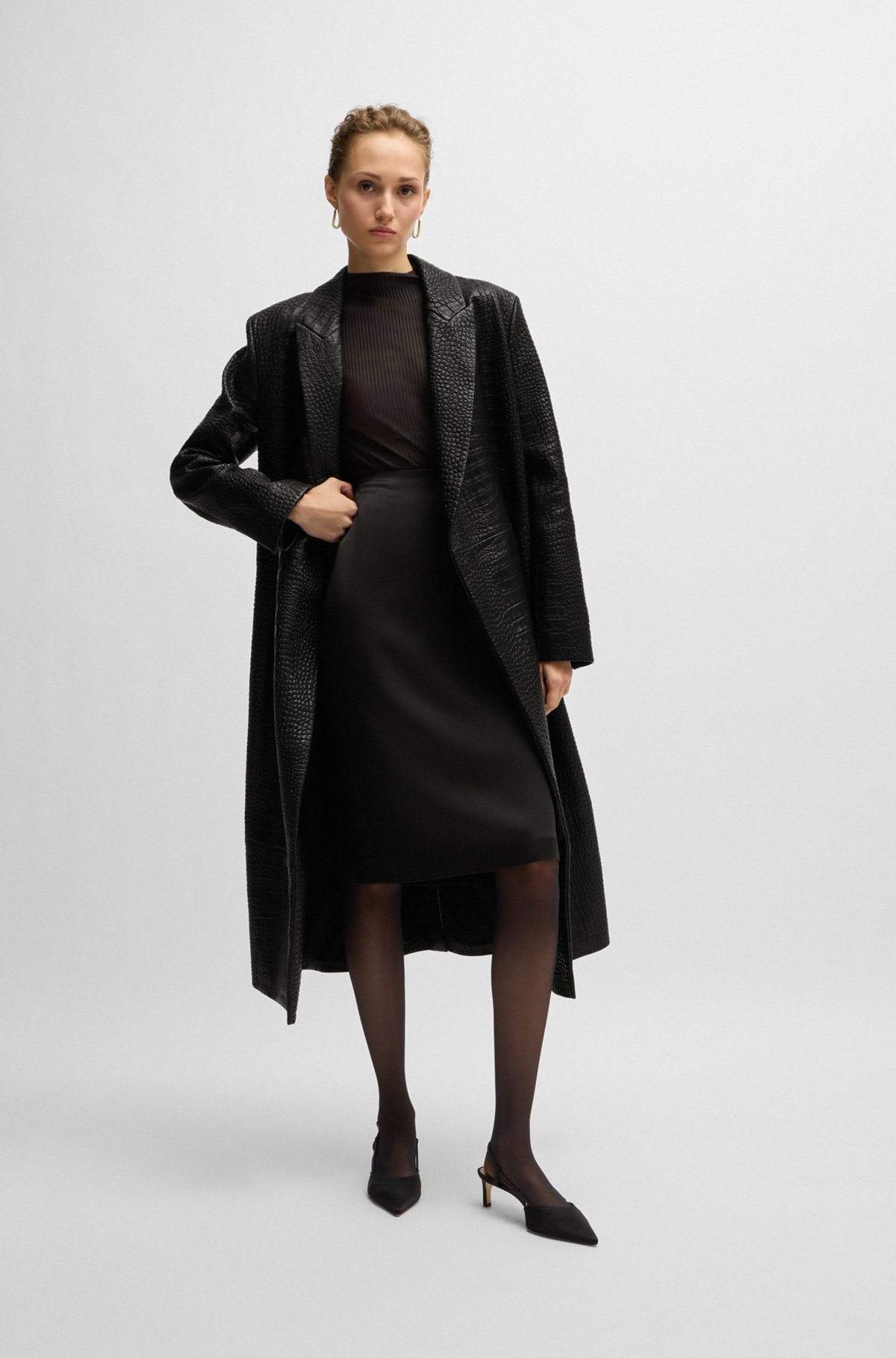 WRAP-FRONT COAT IN CROCODILE-EMBOSSED LEATHER - 3
