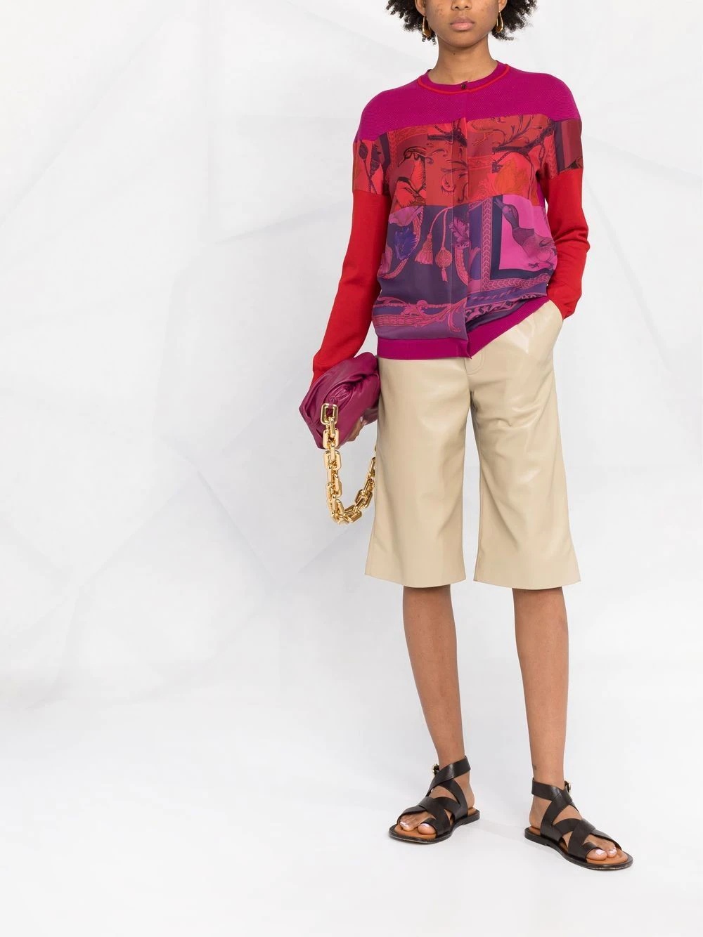 heritage-print panelled cardigan - 2