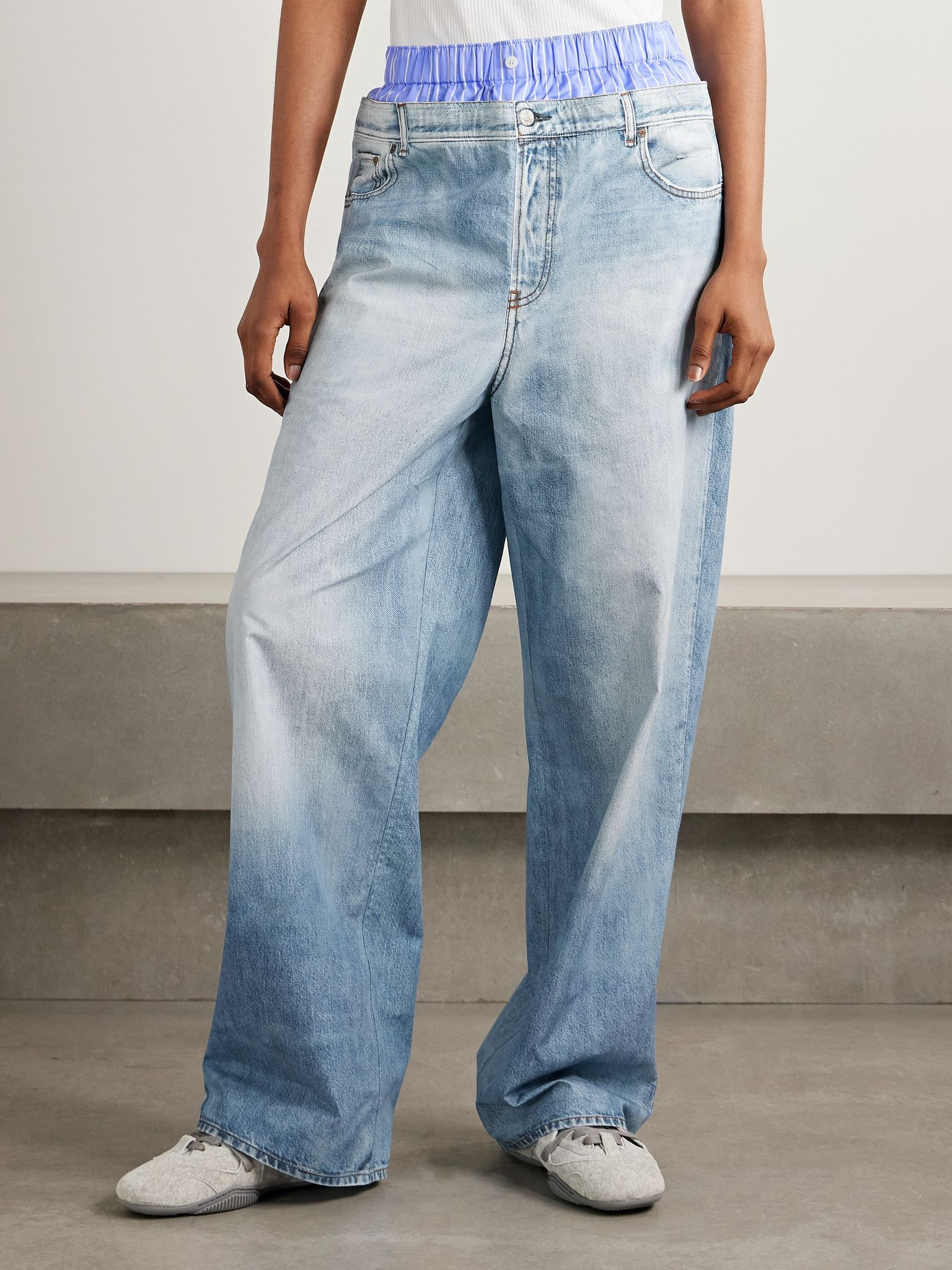 Trompe l'oeil printed cotton-poplin wide-leg pants Light denim - 3
