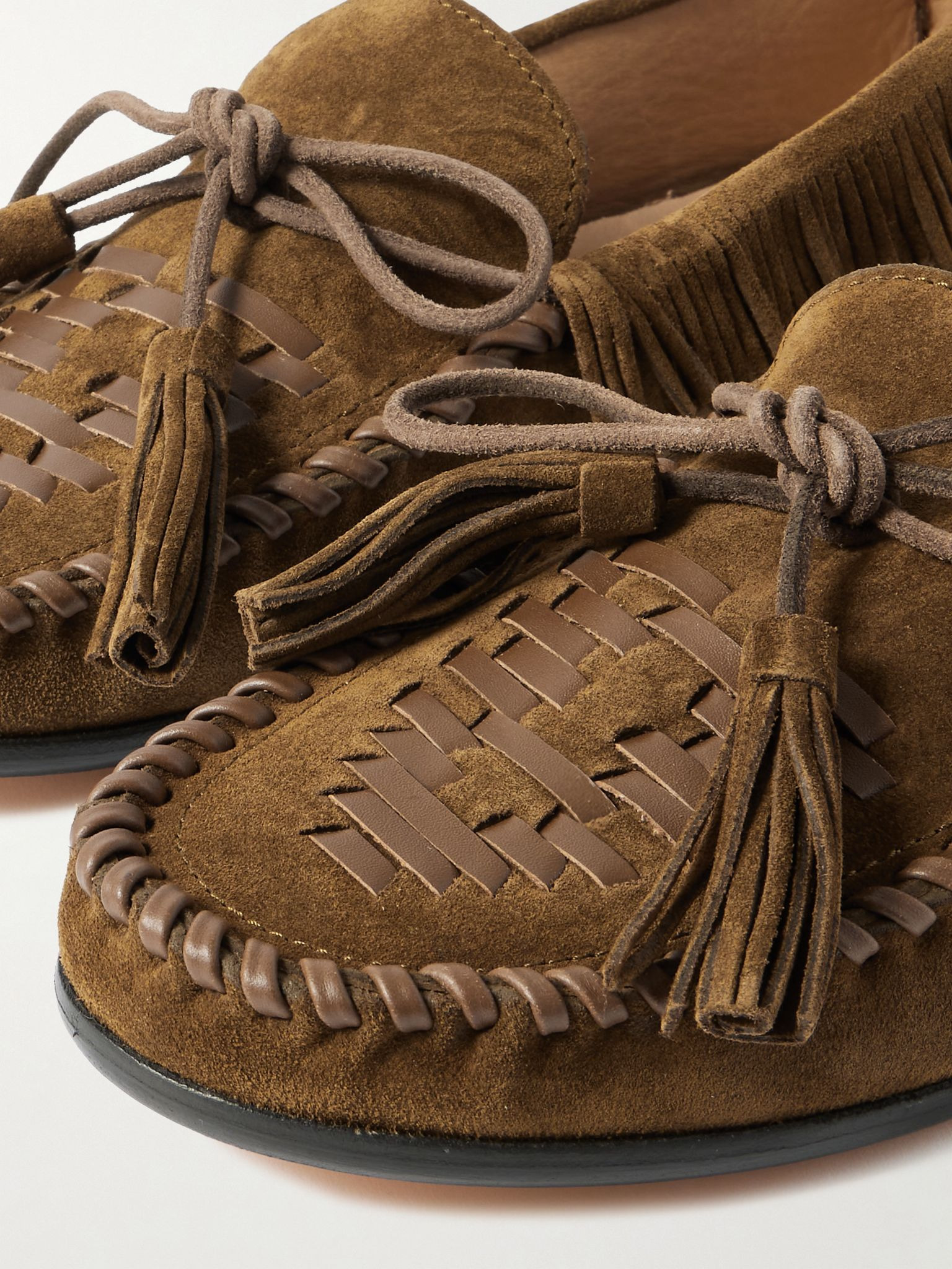 Fitza tasseled fringed leather-trimmed suede loafers Taupe - 4