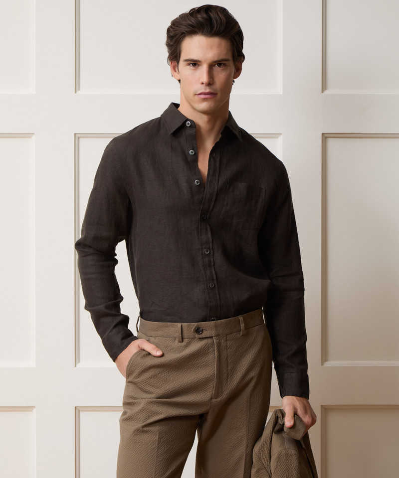 TODD SNYDER Slim Sea Soft Irish Linen Point Collar Shirt outlook