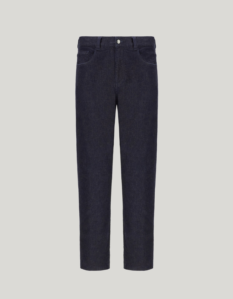 REGULAR FIT BLUE DRAWSTRING PANTS IN PURE LINEN 111