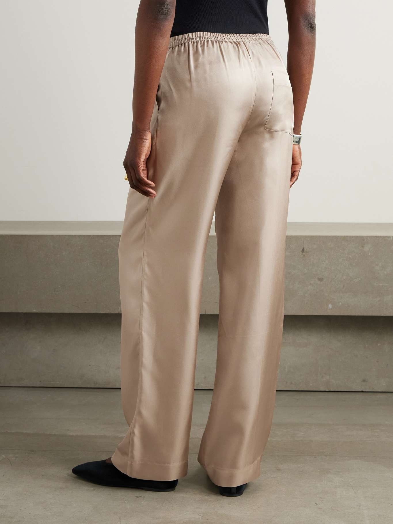 Alera silk-twill wide-leg pants Beige - 4