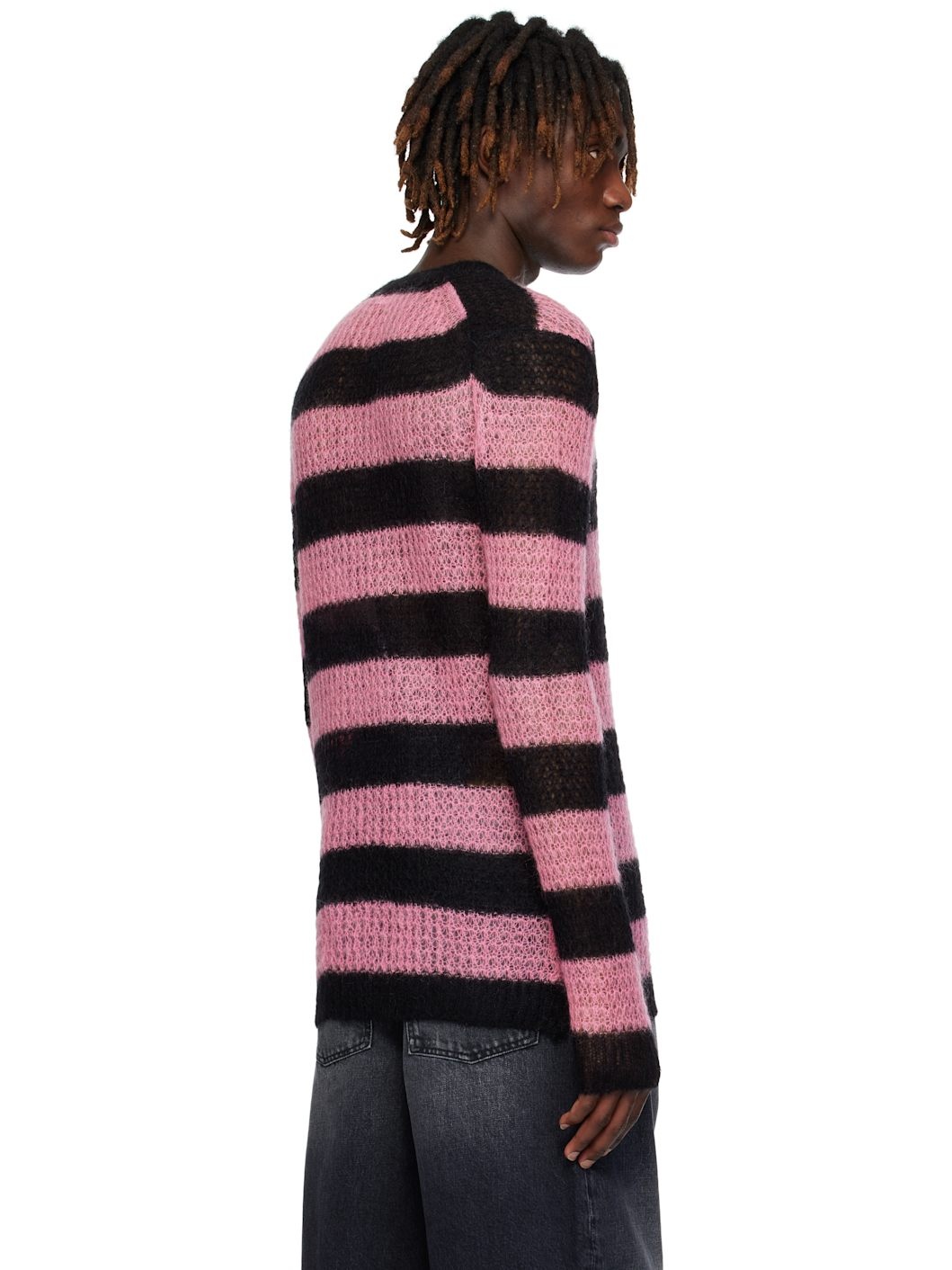 Pink & Black Striped Mohair Knit Sweater - 3