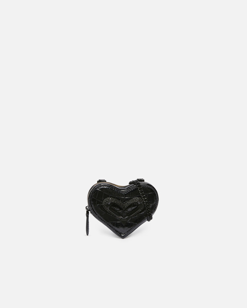 BLACK CROCODILE-PRINT PATENT HEART-SHAPED COIN PURSE 1