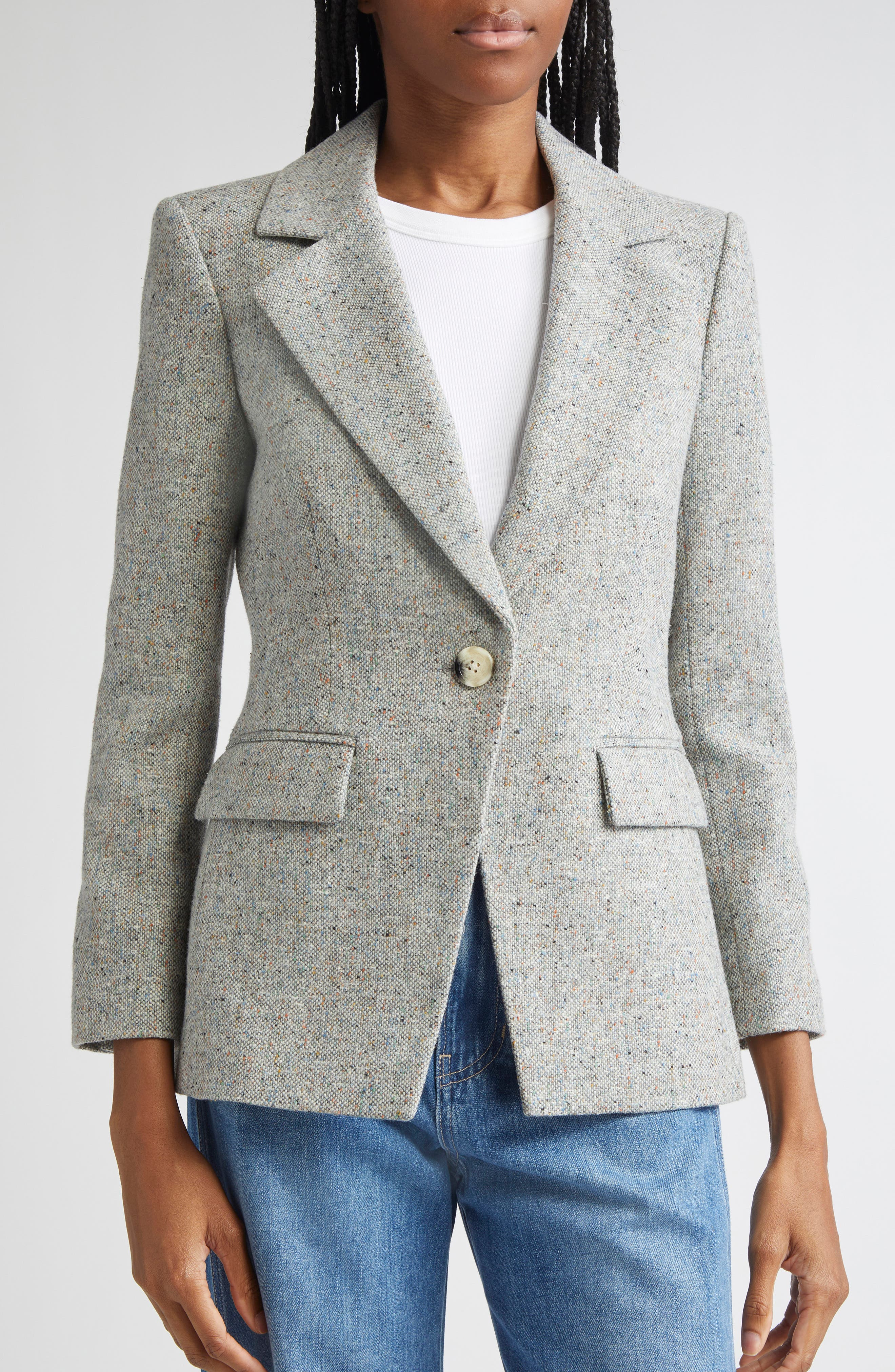 Veronica Beard Healy Donegal Tweed Dickey Jacket in Antique Blue Melange at Nordstrom - 7
