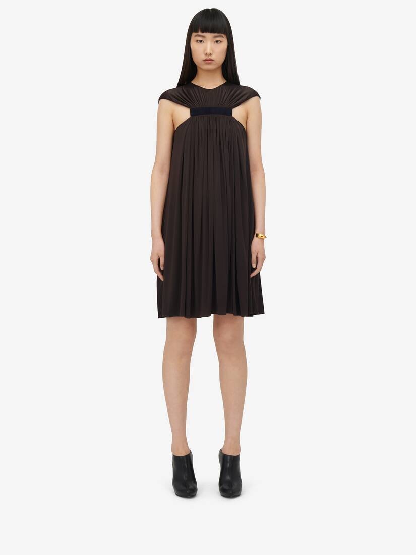 Women's Gathered Cape Mini Dress in Ebony - 1