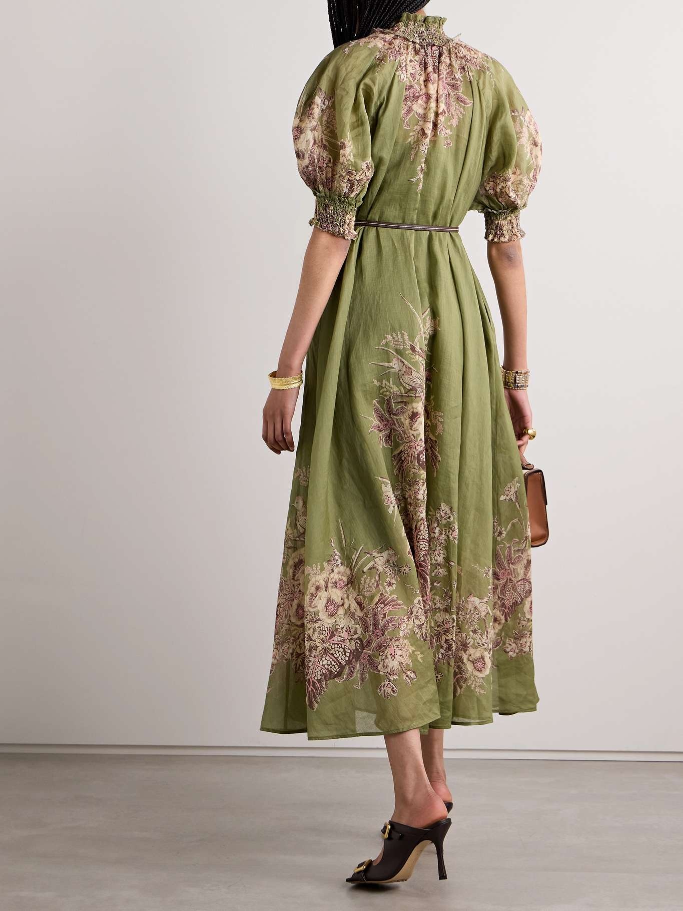 Ottie belted leather-trimmed floral-print ramie maxi dress - 3