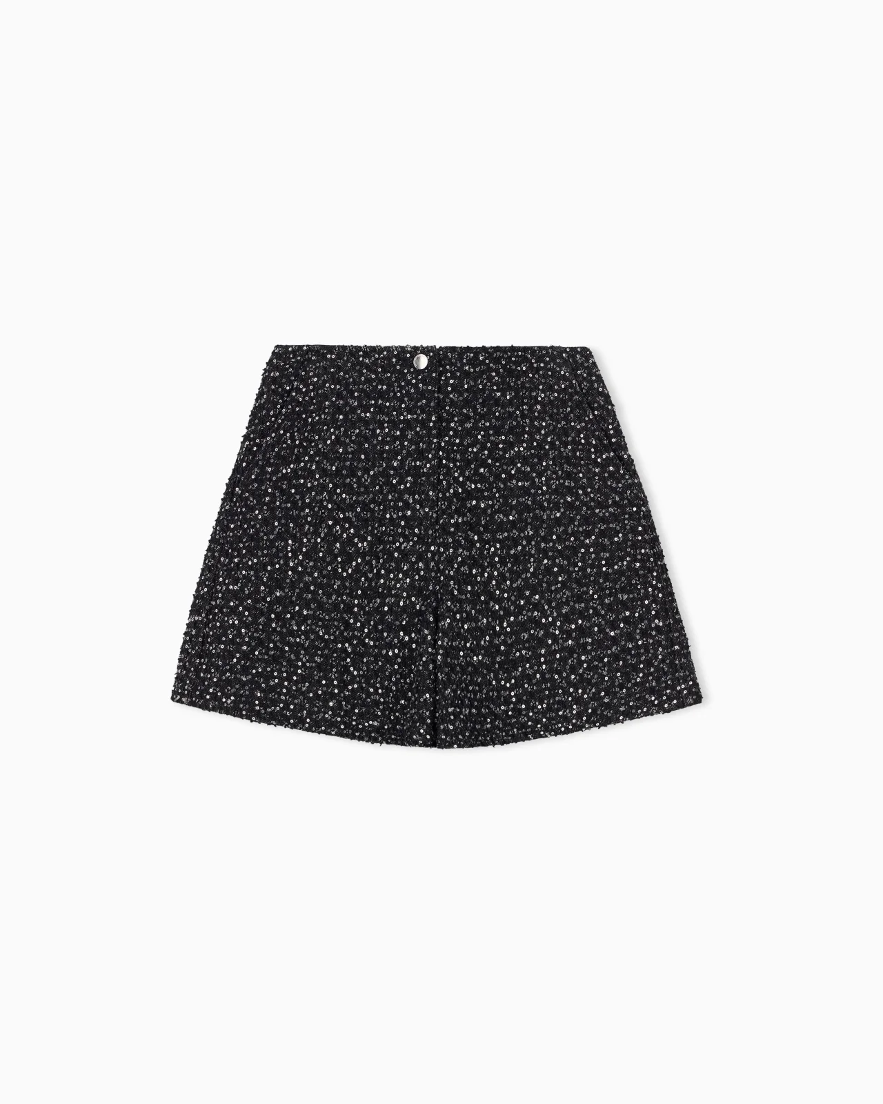 DENIM SHORTS WITH EMBROIDERED SEQUINS AND VELVET TRIM - 1