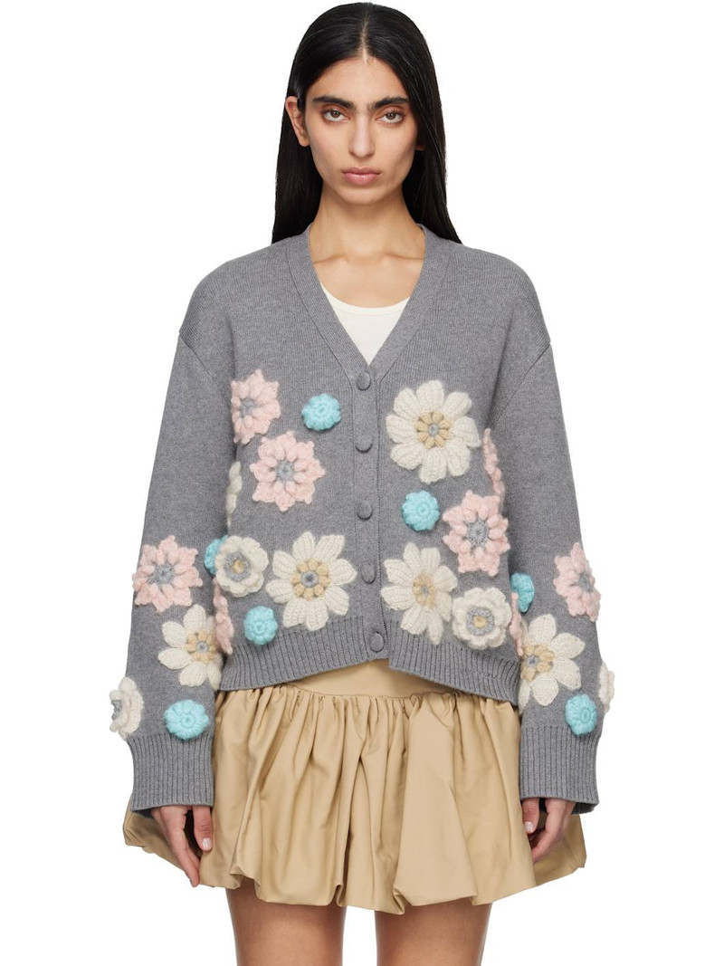 Gray Cotton Cashmere Flower Cardigan 1